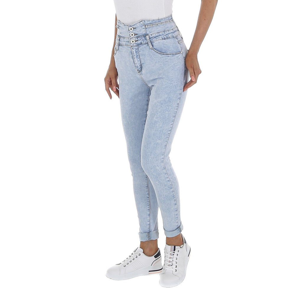 in Stretch Ital-Design Damen Hellblau Jeans Freizeit Waist Used-Look High High-waist-Jeans