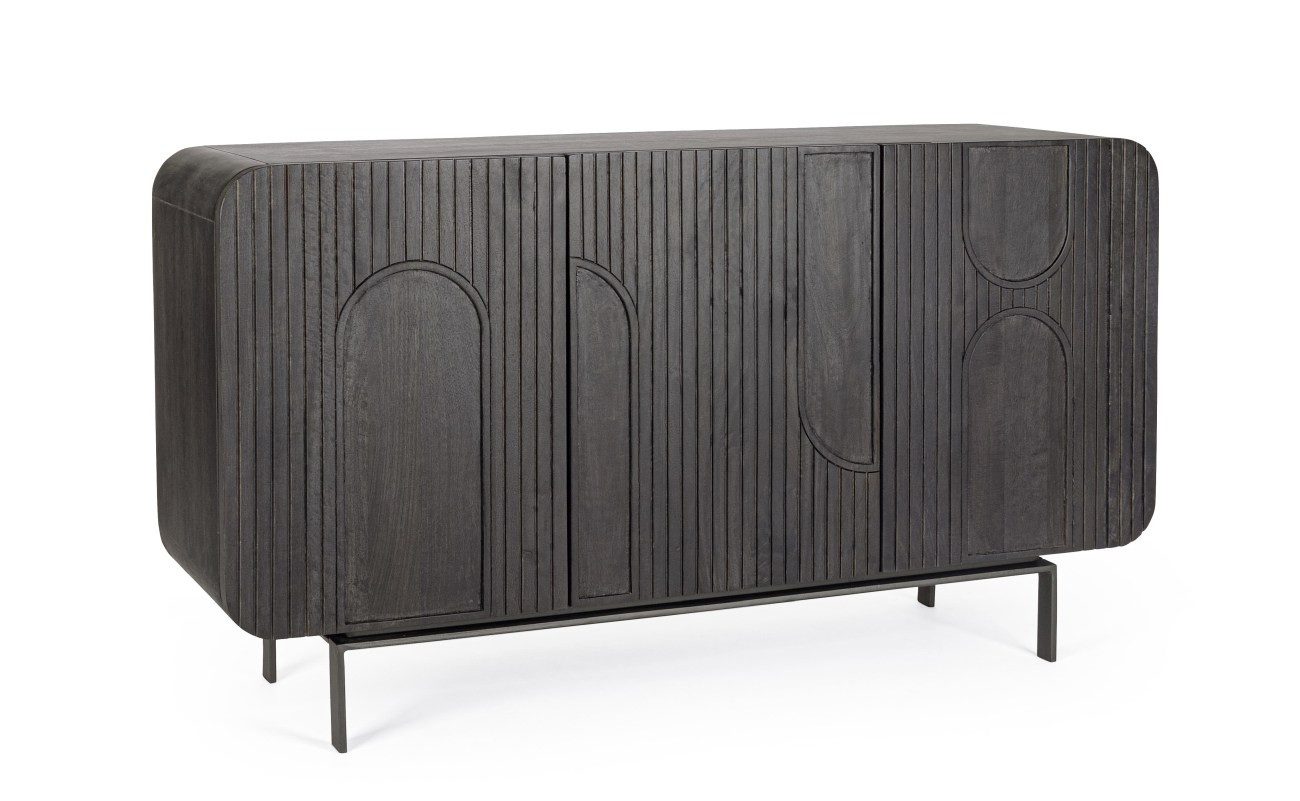 Feeling4Home Sideboard Orissa aus Mangoholz Schwarz, 145 cm, Türen mit Magnetverschluss