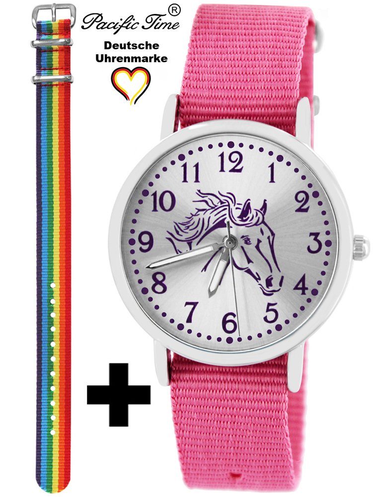 Pacific Time Quarzuhr Set Wechselarmband, rosa Gratis violett Regenbogen und Pferd Kinder Versand Mix - Armbanduhr und Match Design