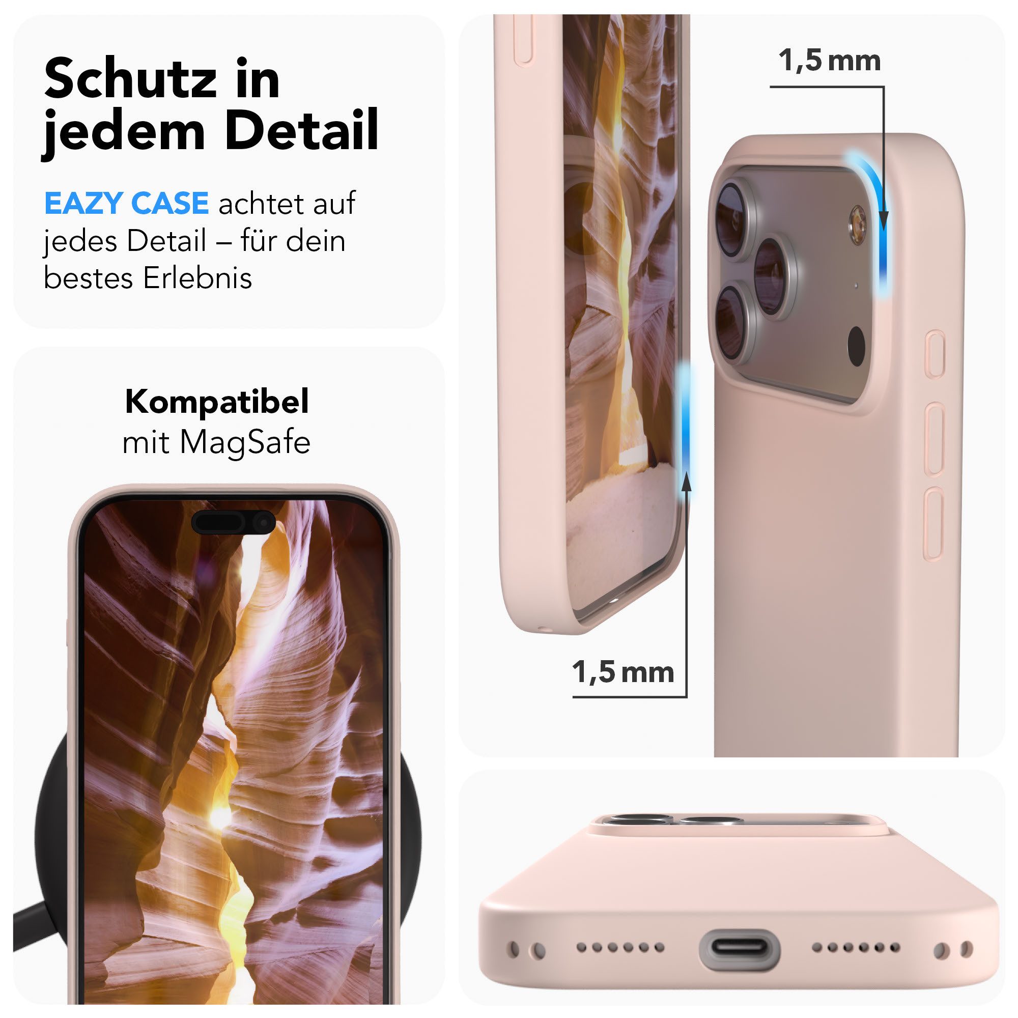 EAZY CASE Handyhülle für Apple iPhone 17 Pro Max Hülle Silikon 6,9 Zoll, Silikon Schutzhülle mit MagSafe und Kameraschutz stoßfest Rosa