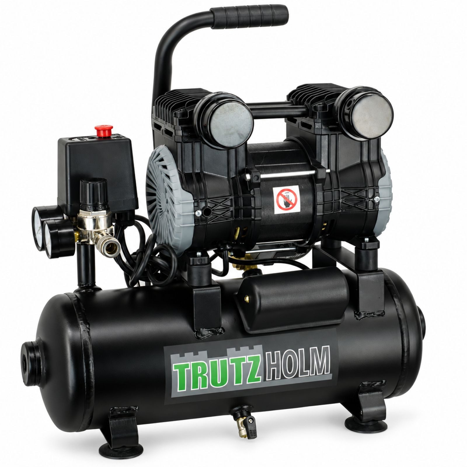 TRUTZHOLM Kompressor Silent Flüsterkompressor tragbar 9L Kompressor leise, ölfrei, 900 W, max. 8 bar, 9 l, Komplett-Set, 1-tlg.
