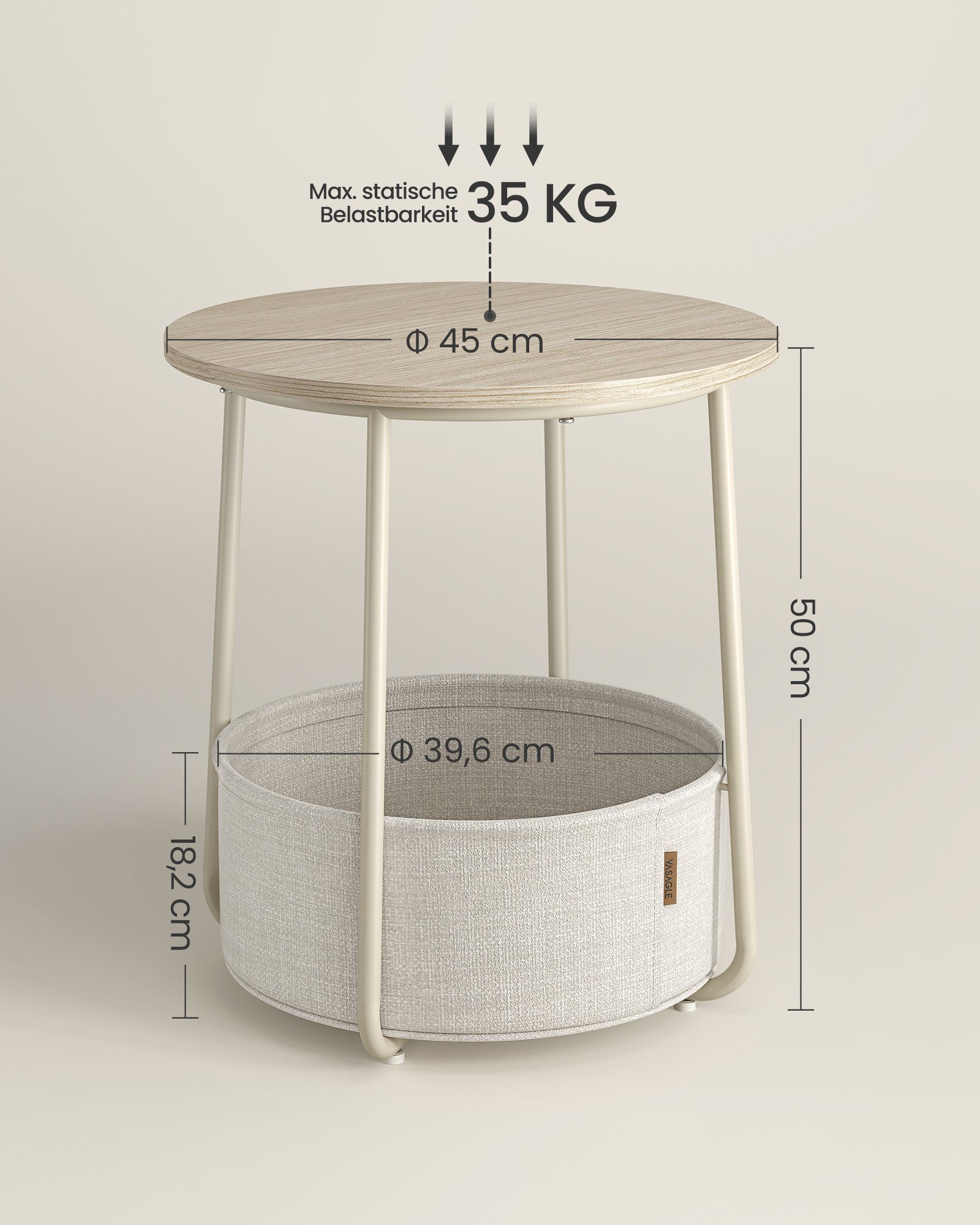 VASAGLE Beistelltisch kleiner Tisch Stauraum für Wohnzimmer, rund, klein, Couchtisch, Wohnzimmertisch, Korb – Bild 4 von 5