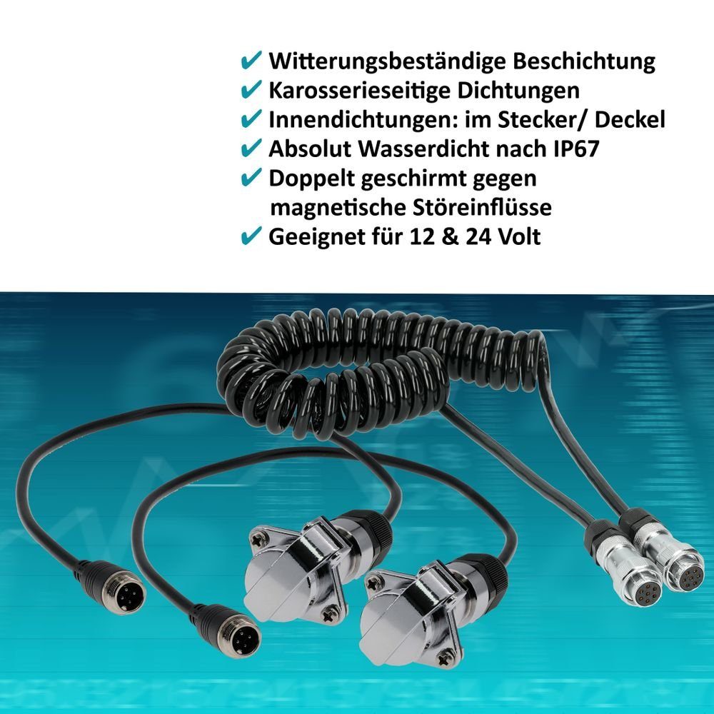 VSG24 Trailer Set ONE CAM Anhänger Verlängerungskabel für Rückfahrsysteme & Rückfahrkamera (IP67 Robust & Wetterfest mit Anti-Vibrations-Verriegelung 12-36Volt)