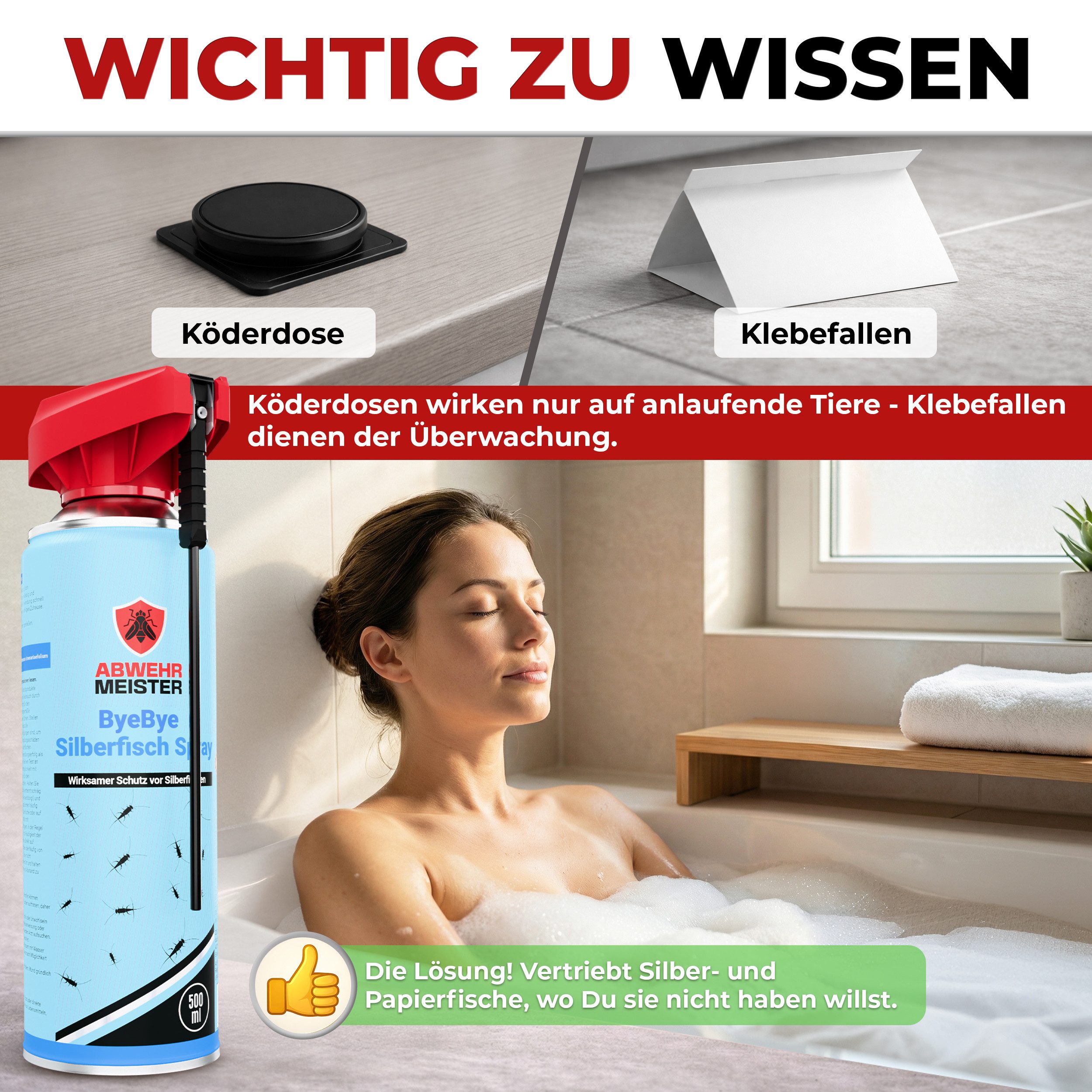 ABWEHR MEISTER Insektenspray ORGINAL ByeBye Silberfisch- Spray [500 ml], 2-St., Präzise Anwendung, dank integrierter Sprühlanze – Bild 5 von 5