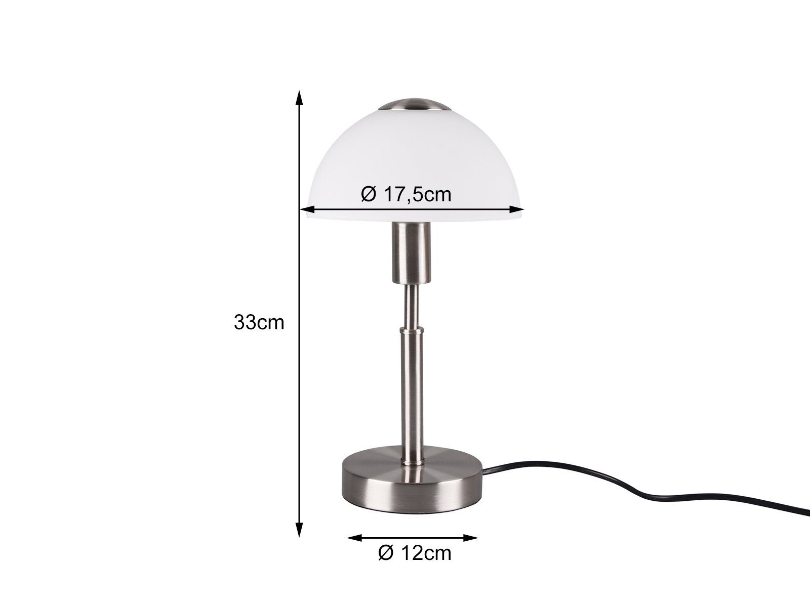 meineWunschleuchte Silber-Weiß dimmbar, Lampenschirm, 33cm Dimmfunktion, LED wechselbar, Nachttischlampe, per H: Bauhaus-stil LED Glas Warmweiß, Pilz-Lampe Touch