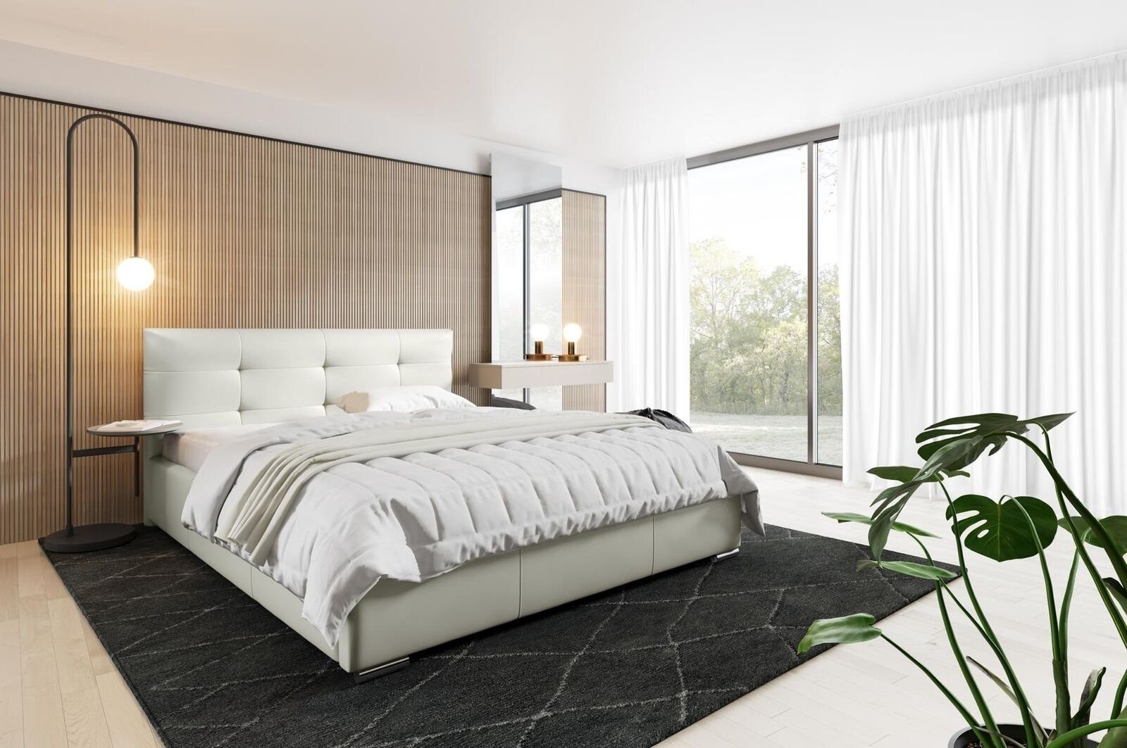 JVmoebel Polsterbett, Betten Luxus Möbel Doppel Hotel Bett Design Schlafzimmer Weiß Modern