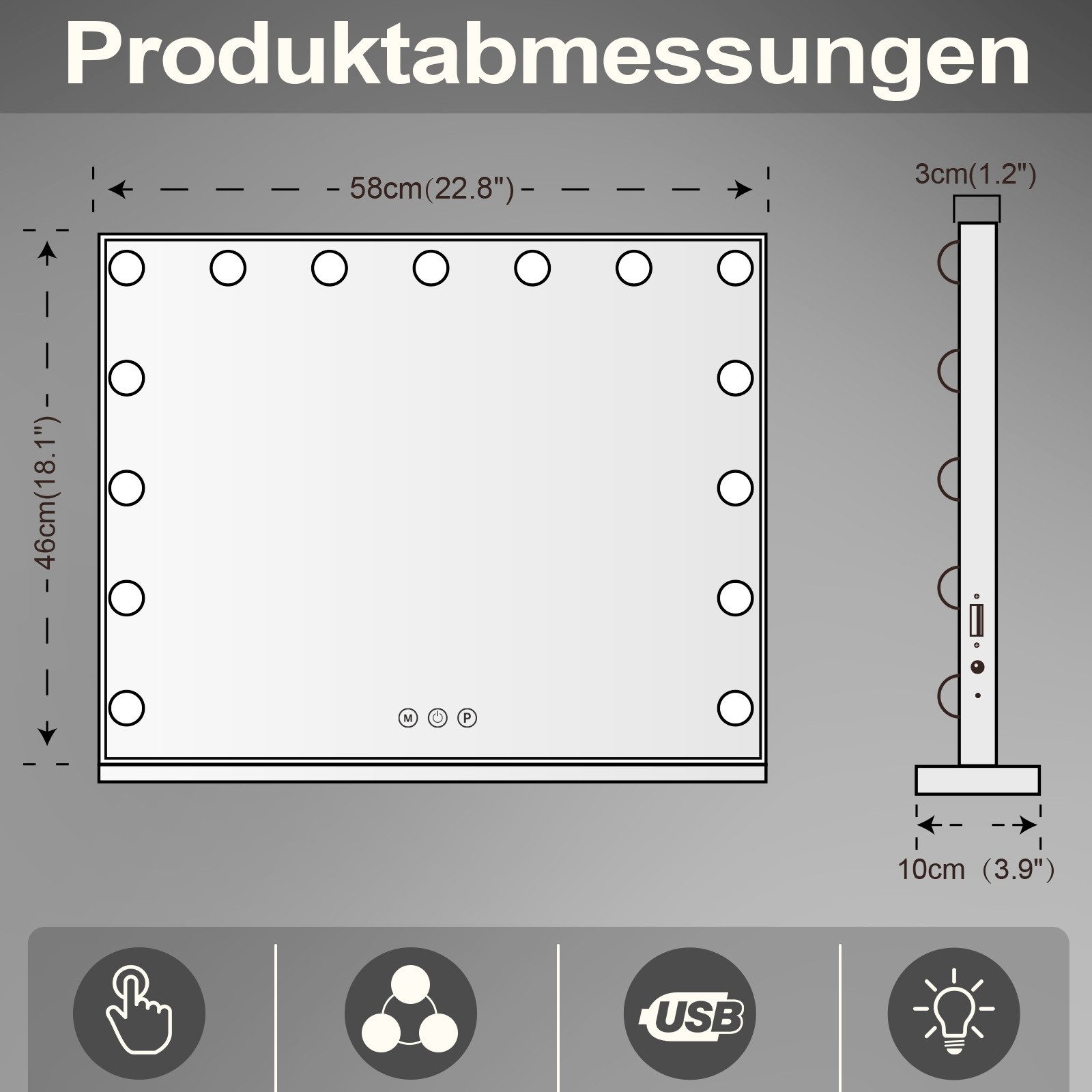 FENCHILIN Schminkspiegel mit LED Lichtleiste weiß 58/46 cm günstig online kaufen