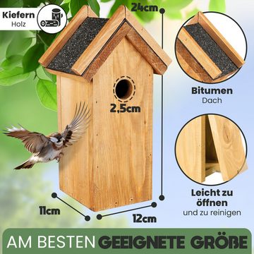 Oramics Nistkasten 3x Holz Nisthöhle Vogelhaus Bitumen Dach Vogelhäuschen Nisthaus Nest, hoher massiver Brutkasten Vogelnistkasten mit Spitzdach