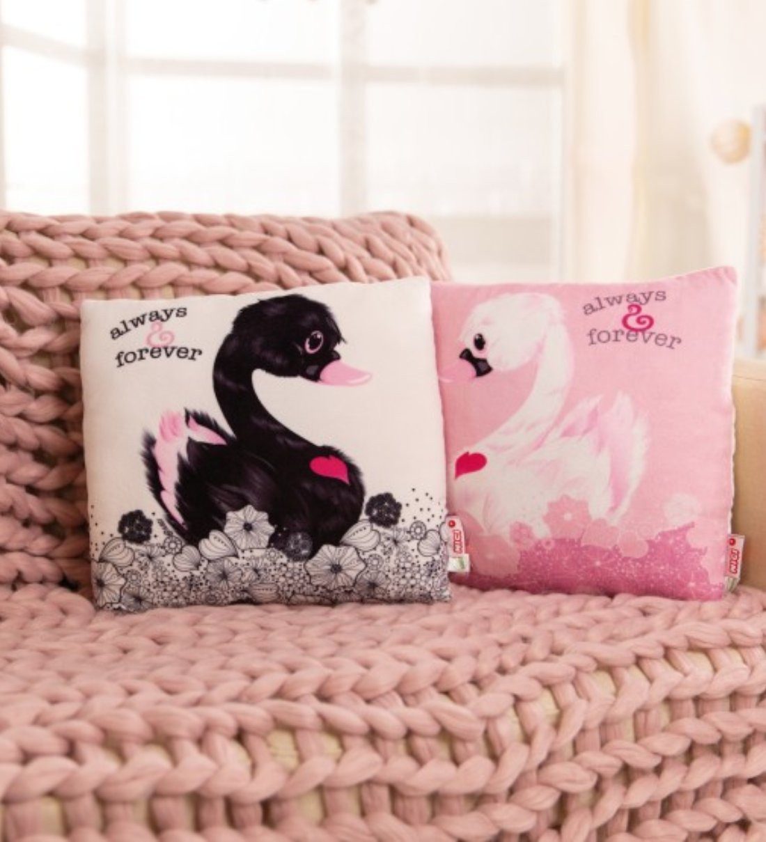 Nici Dekokissen Nici Kuschel Kissen Quadratisches Kissen Weißer Love Schwan, Nici süßes Dekokissen