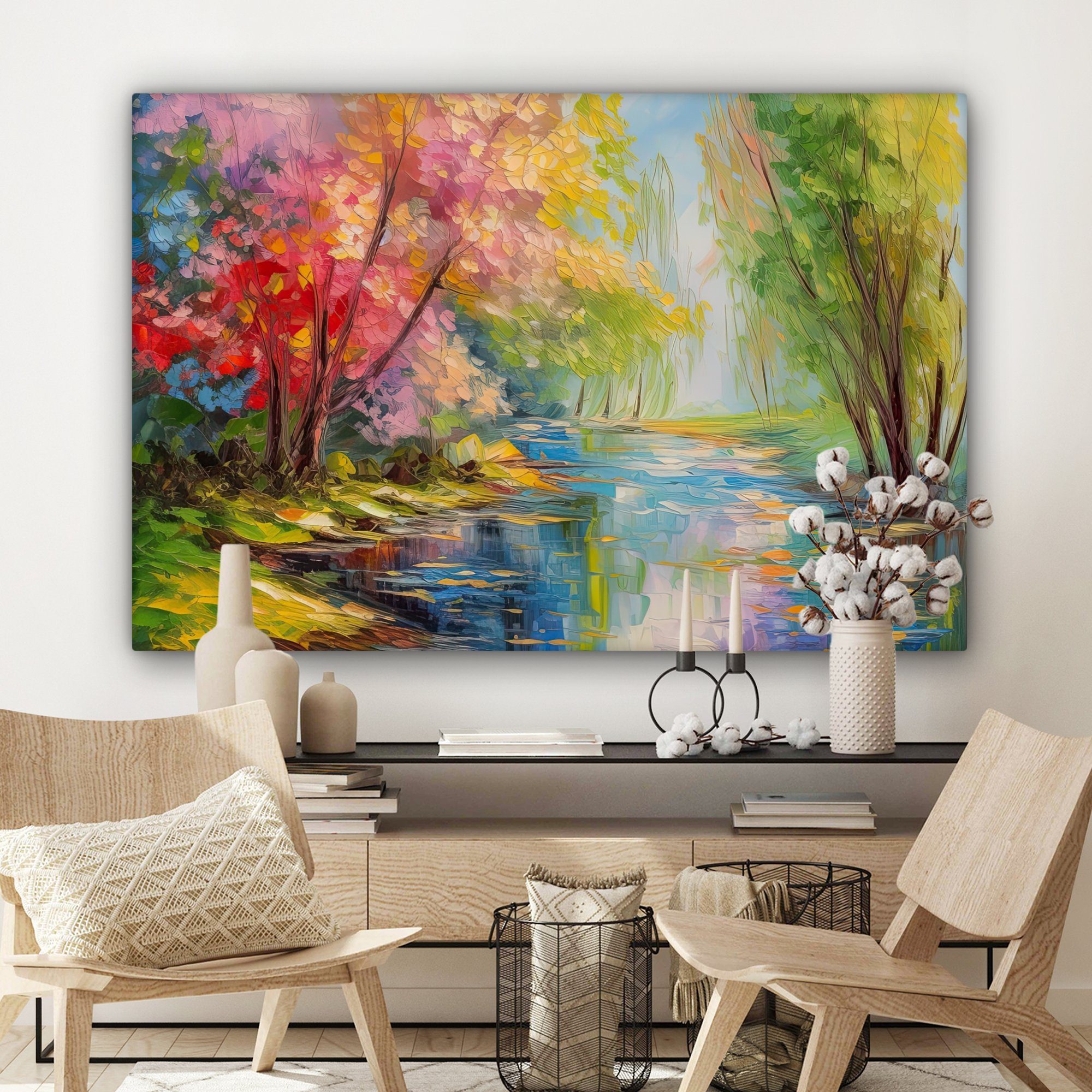 Ölfarbe - Wandbild alle großes, Gemälde, Leinwandbild OneMillionCanvasses® Landschaft XXL, für St), - 120x80 (1 Farbenfroh, Wohnbereiche, - Natur cm