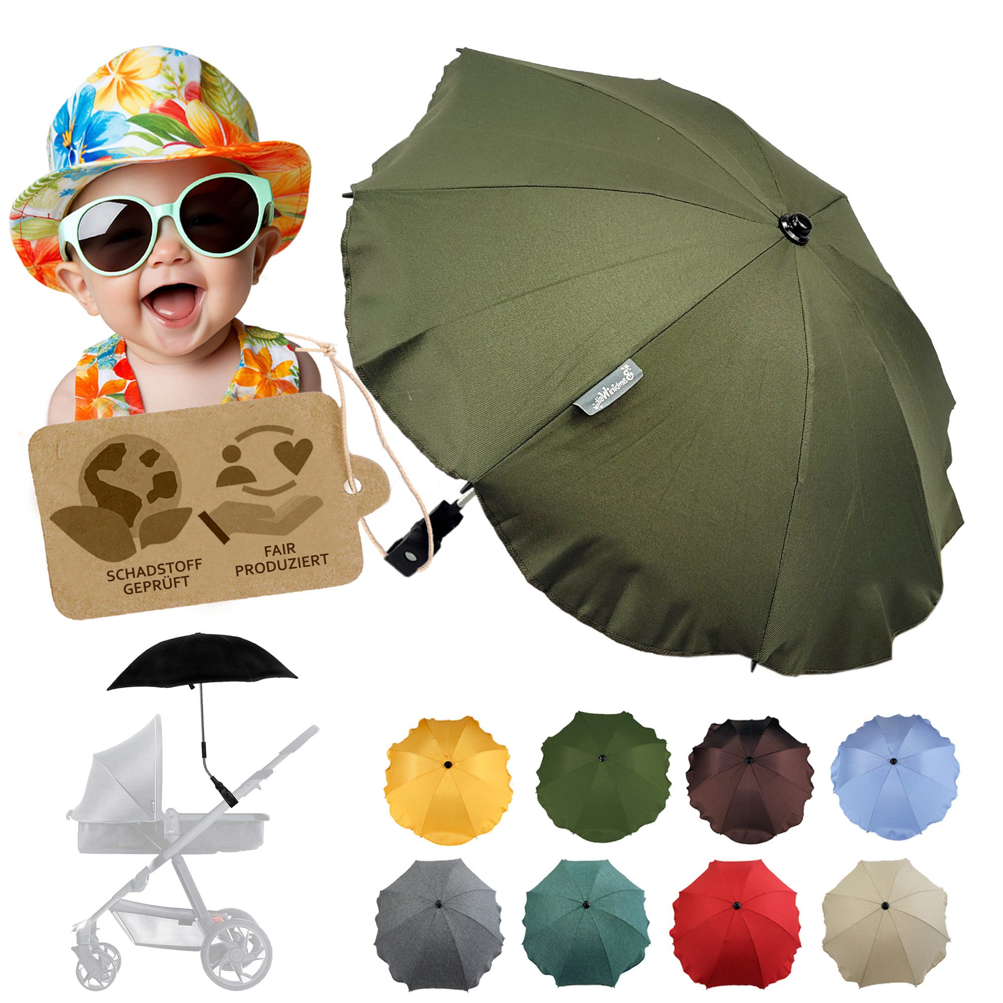 BambiniWelt by Rafael K. Kinderwagen-Sonnenschutzhülle Sonnenschirm Sonnenschutz für Kinderwagen Buggy Jogger universal UV50+, UV 50+ Schutz
