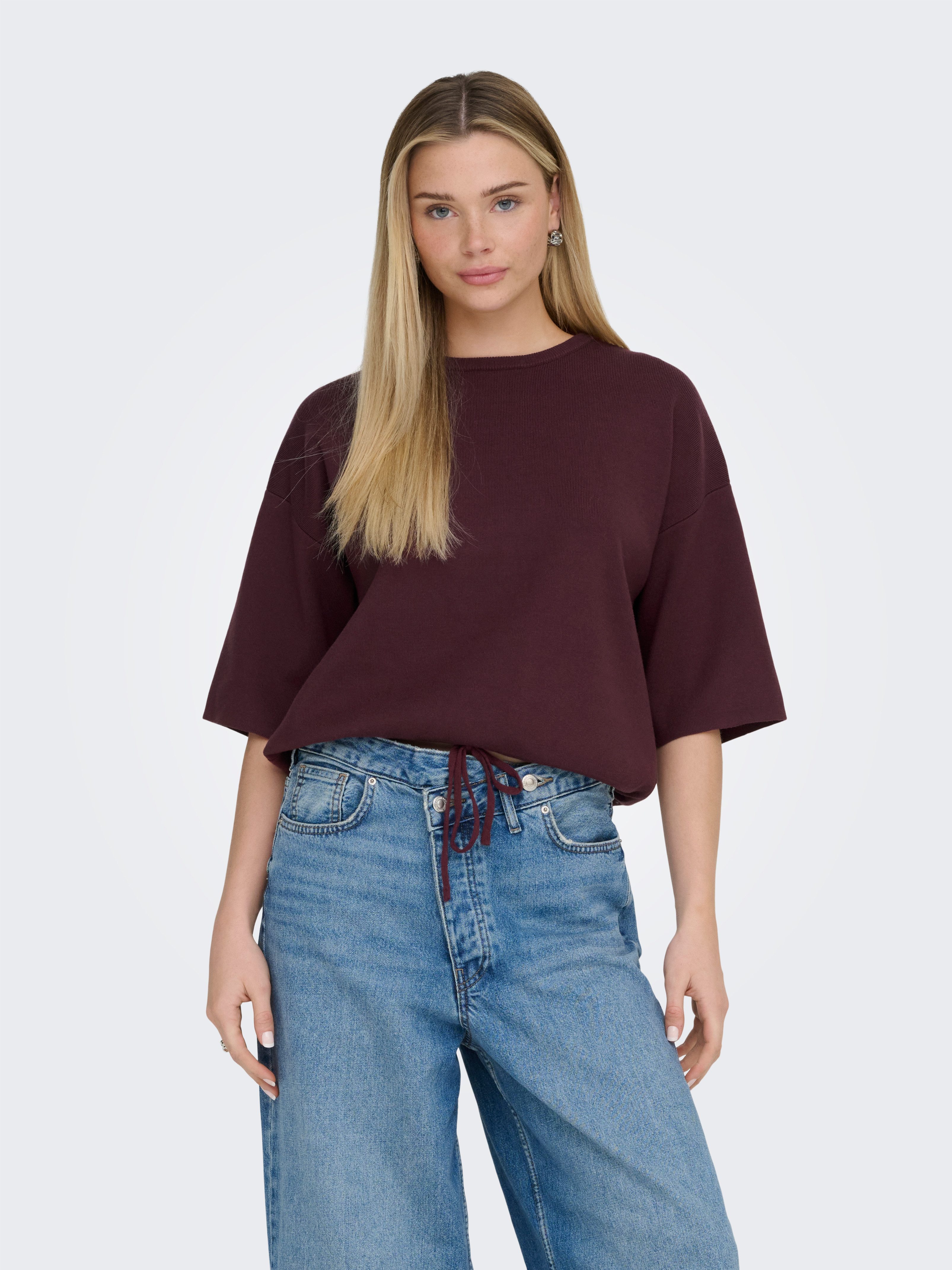 ONLY Kurzarmpullover ONLSITERI SS LOOSE TIE O-NECK TOP CC KNT