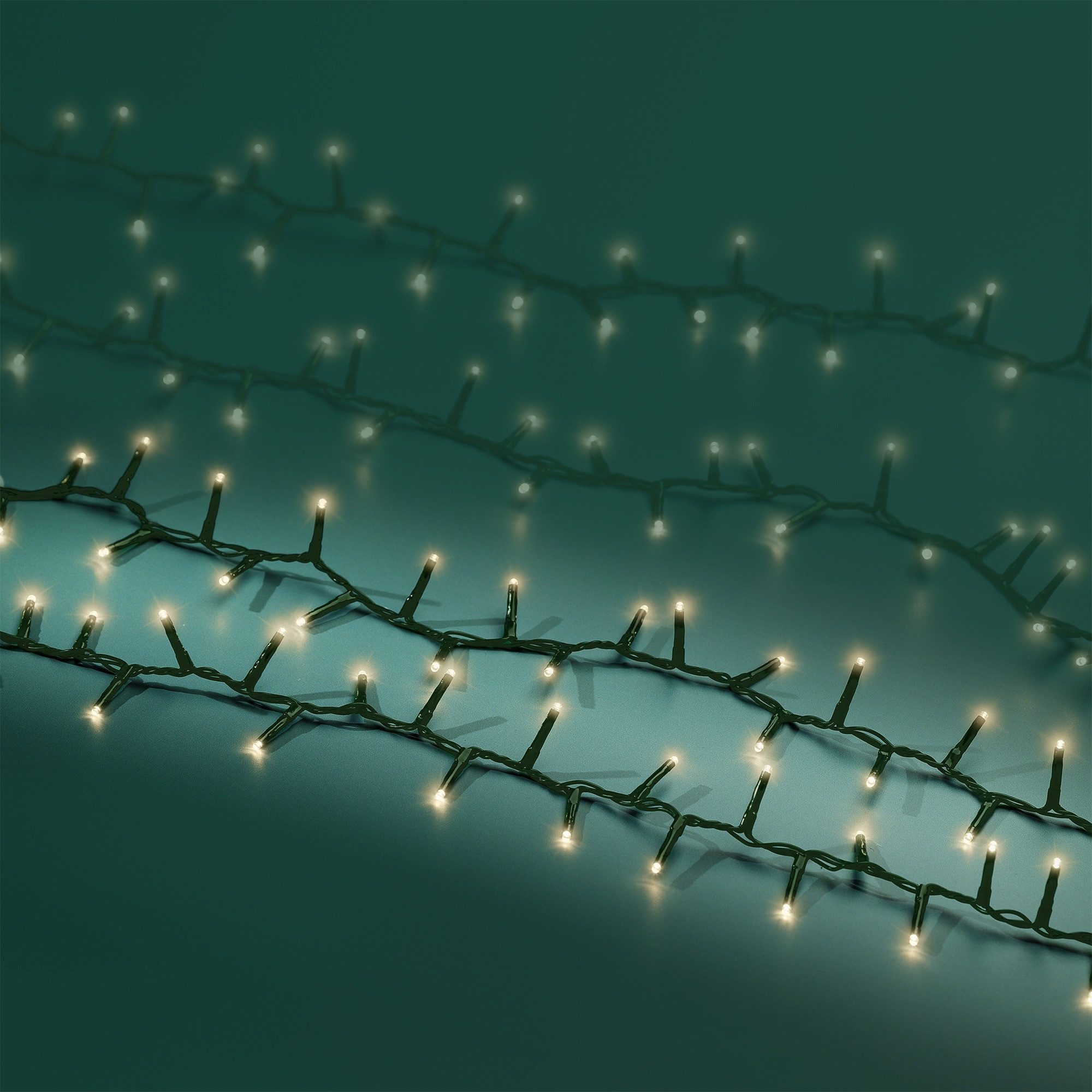 Lumineo LED-Lichterkette Lumineo Lichterkette COMPACT 750 LED 16 m warm weiß, grünes Kabel, Indoor/Outdoor, dimmbar, 8h-Timer, 5 m Zuleitung