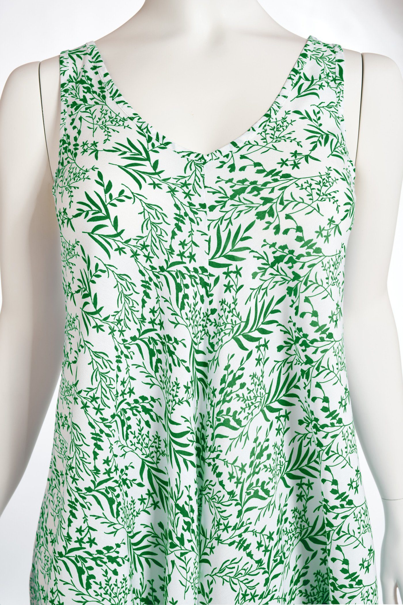 PEKIVESSA Sommerkleid Ärmelloses ecru-grün Viskosekleid (1-tlg) breite A-Linie Midikleid Träger