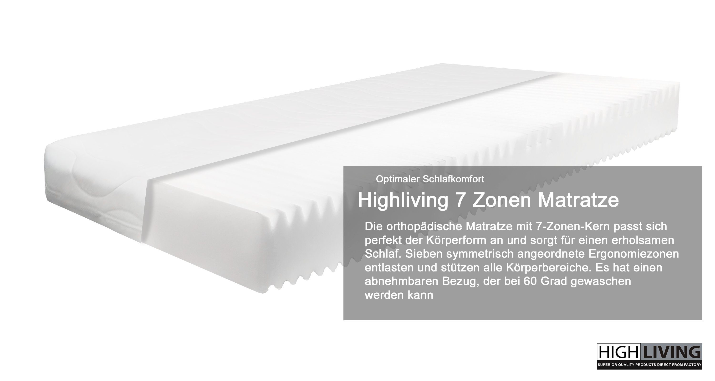 Kaltschaummatratze hoch 7-Zonen LIVING, & HIGH Kaltschaummatratze 12,16 12 & Orthopädische Matratze 19cm cm H2 H3,
