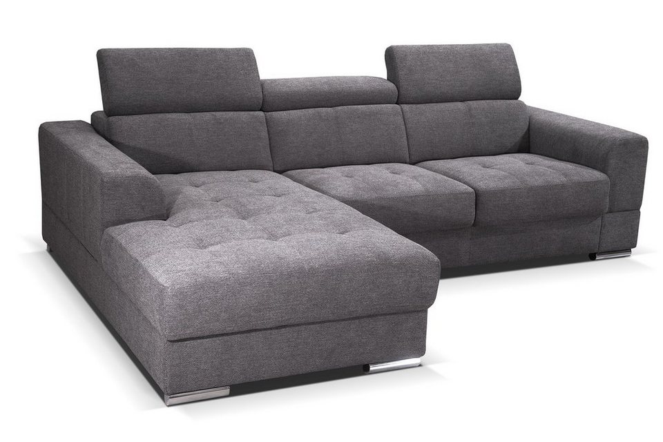 255 x 210 R-Longchair, Grau Eck-Couch mit Kissen L Form Sofa, Tesla Dreams Ecksofa Leon modulare Garnitur mit Schlaffunktion,XL Longchair rechts