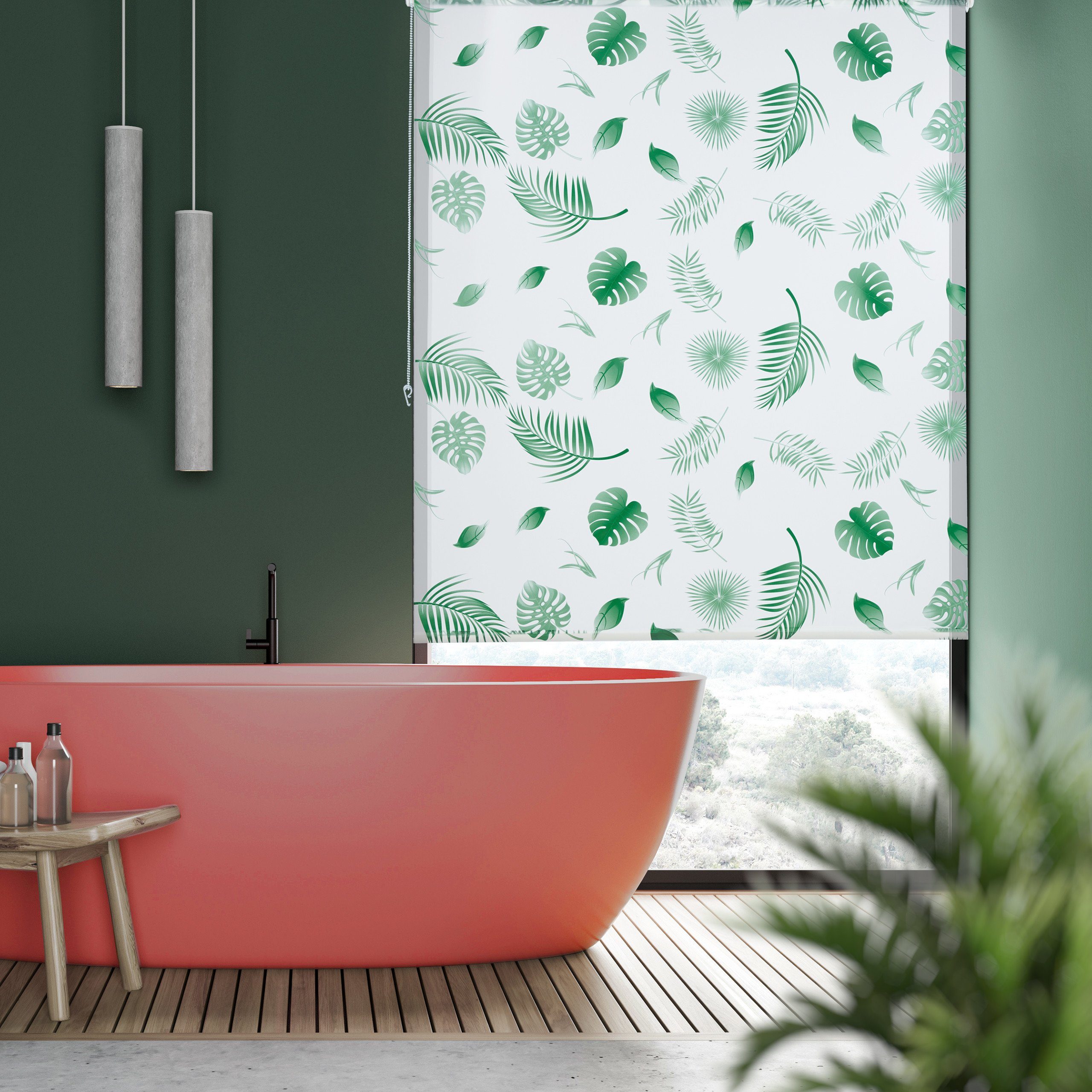 relaxdays Duschrollo Blätter grü Breite 100 cm, 100x240cm