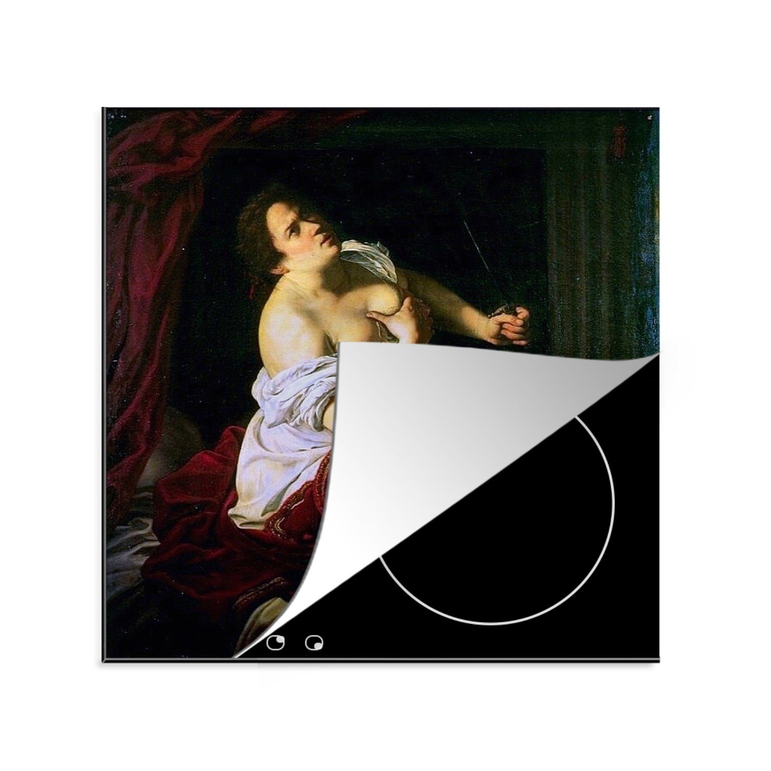 MuchoWow Herdblende-/Abdeckplatte Lucretia - Gemälde von Artemisia Gentileschi, Vinyl, (1 tlg), 78x78 cm, Ceranfeldabdeckung, Arbeitsplatte für küche