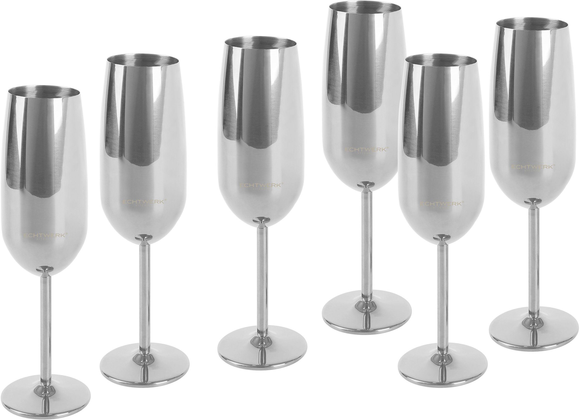 ECHTWERK Champagnerglas, 6-tlg., Edelstahl, Sektglas, Sektkelch, Champagnerkelch, bruchsicher, 250 ml