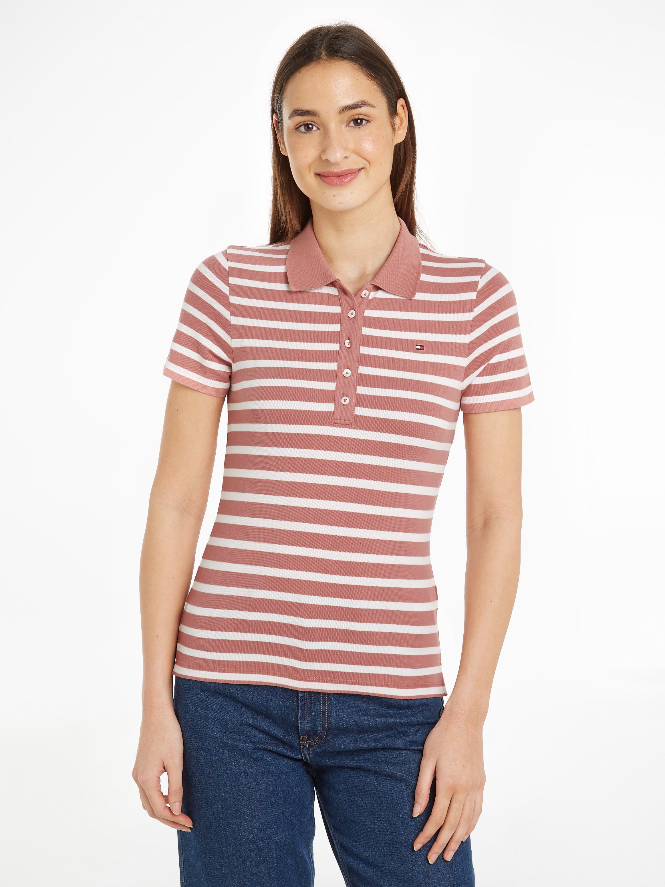 Tommy Hilfiger Poloshirt 1985 SLIM PIQUE STRIPE POLO SS mit dezenter Tommy Hilfiger Logostickerei