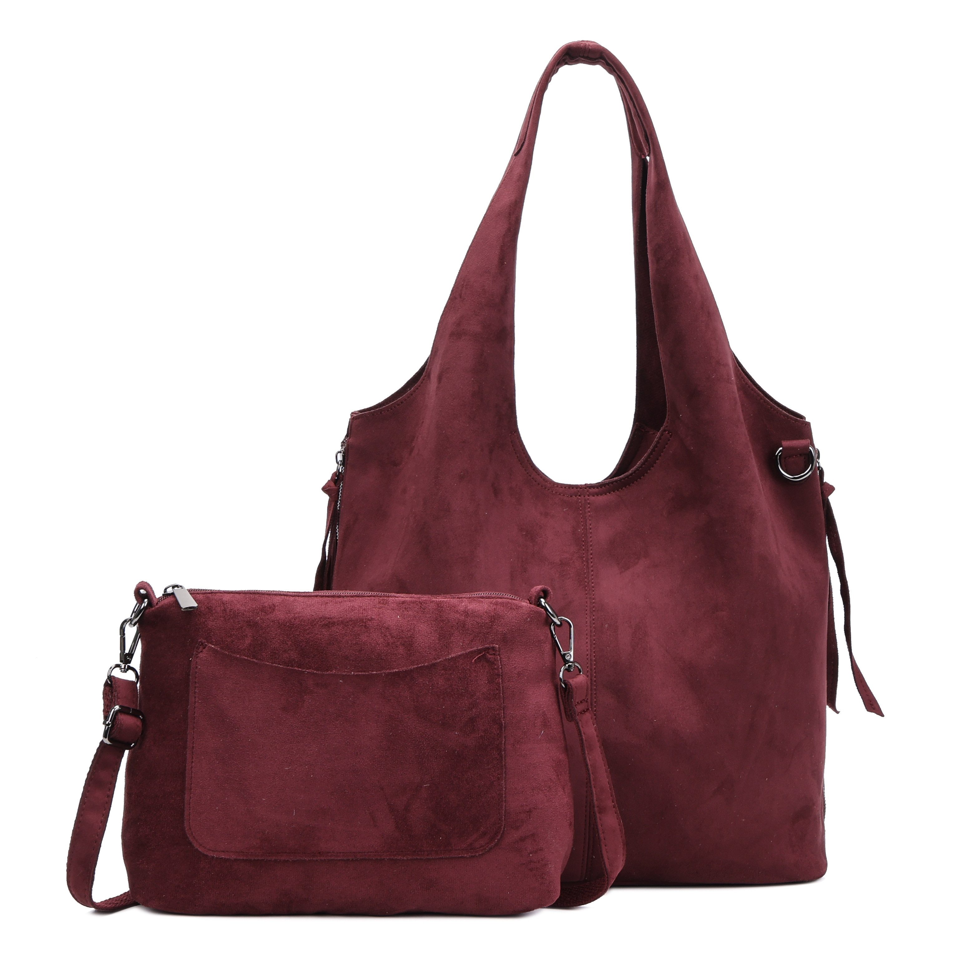 MIRROSI Shopper Damen Hobo bag 2-in-1 Set Wildleder-Optik aus Polyester (mit kleiner Umhängetasche & Reißverschluss, ca. 36 x 17 x 29 cm), Neue Kollektion Herbst/Winter 2026