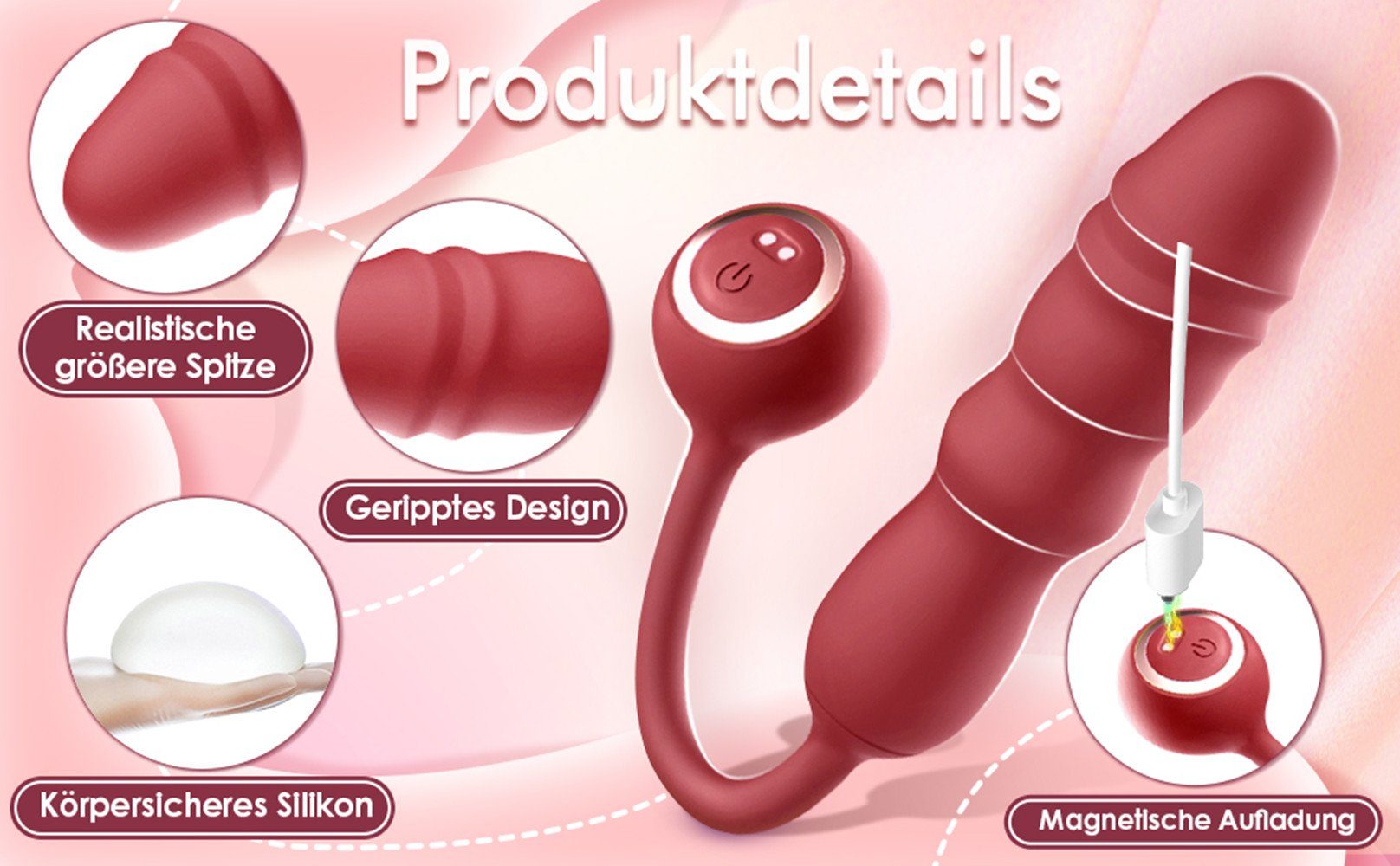G-Punkt-Vibrator mit Vibrationsmodi Starken 9 Vibrator Analvibrator und Stimulator, 10 Klitoris autolock Bullet Nippel Stoßfunktion weinrot