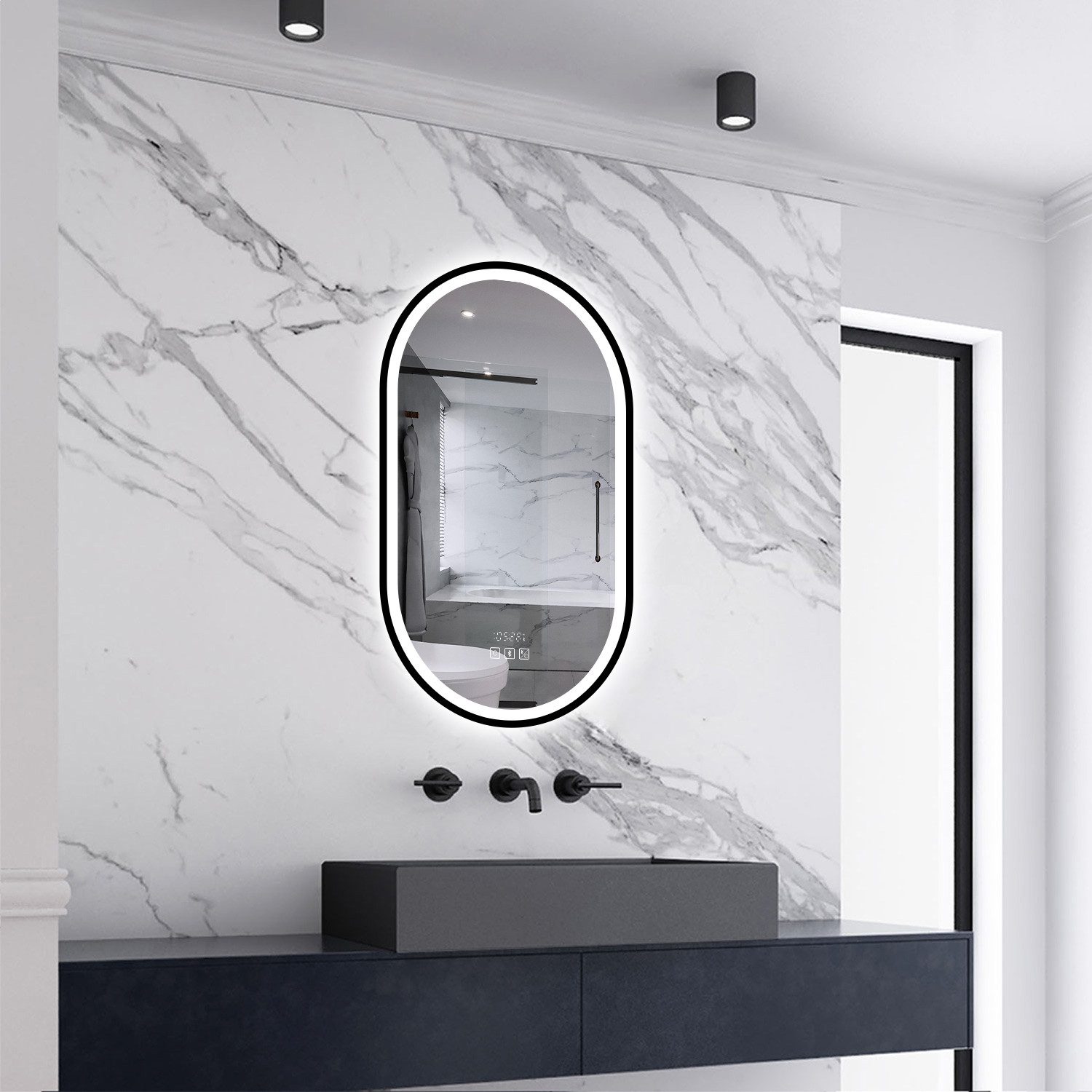 Aica Sanitär Badspiegel LED Wandspiegel mit Beschlagfrei Kalt/Neutral/Warmweiß Dimmbar, mit Bluetooth und Uhr