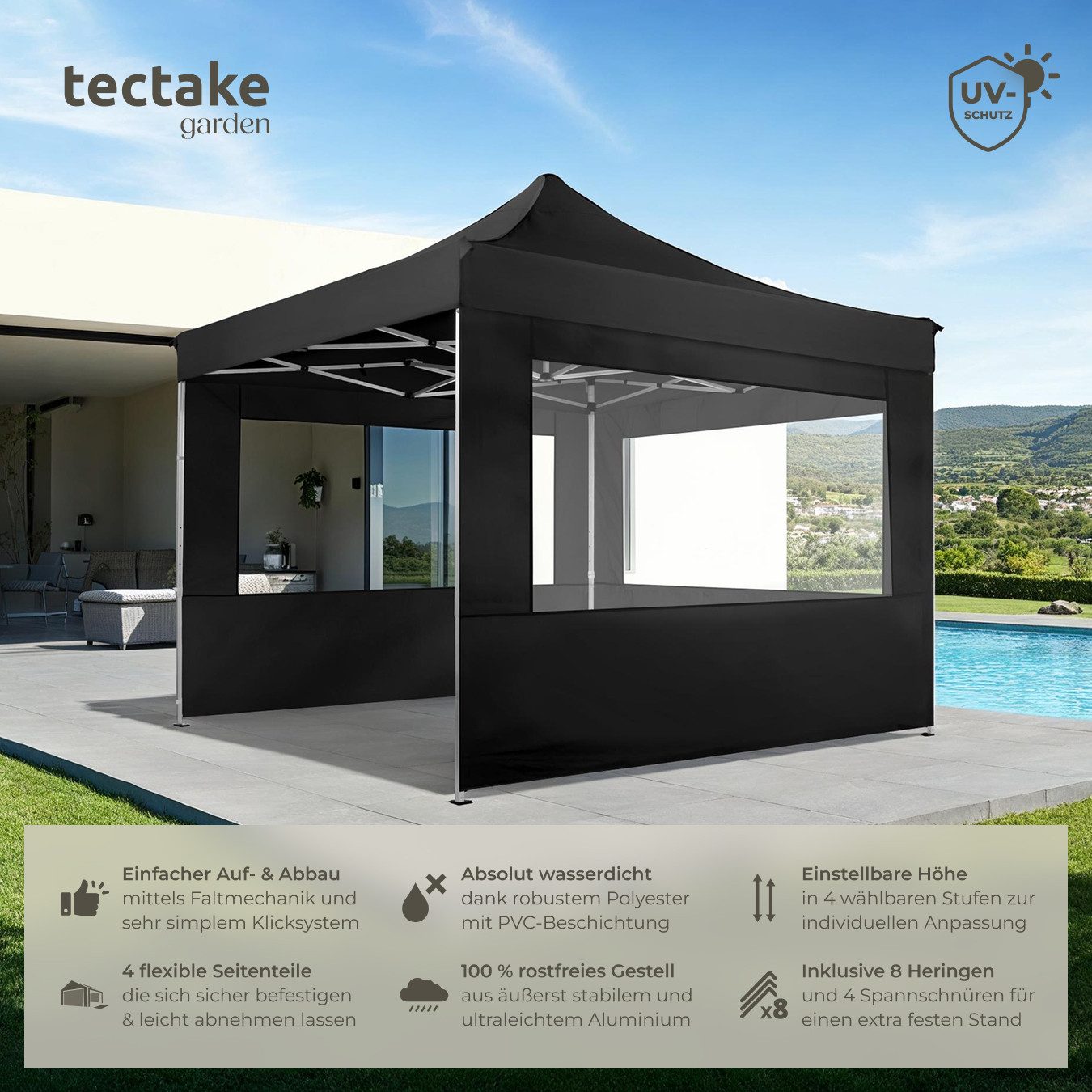 tectake Pavillon Olivia, mit 4 Seitenteilen, günstig online kaufen