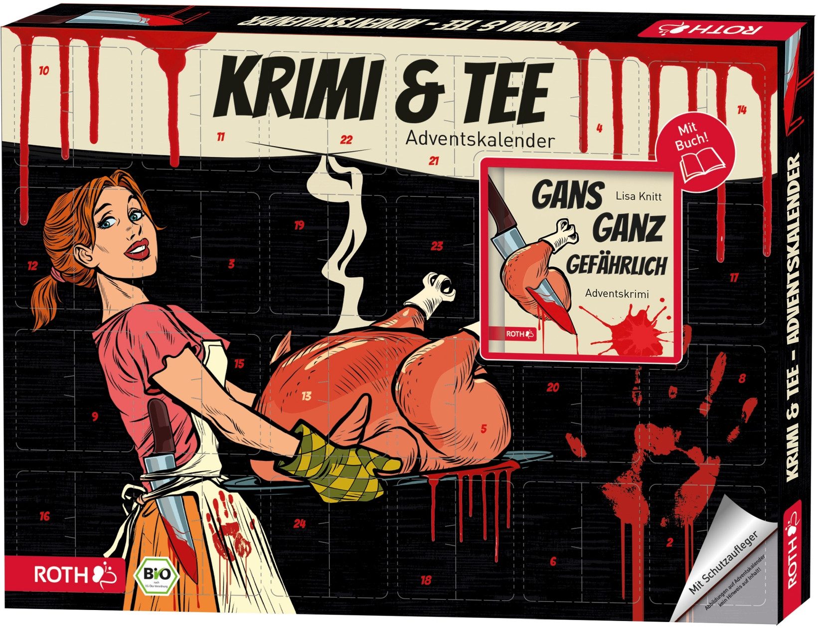 Roth Ideen ewige Kalender Adventskalender 'Krimi und Bio-Tee-Adventskalender' bestückt