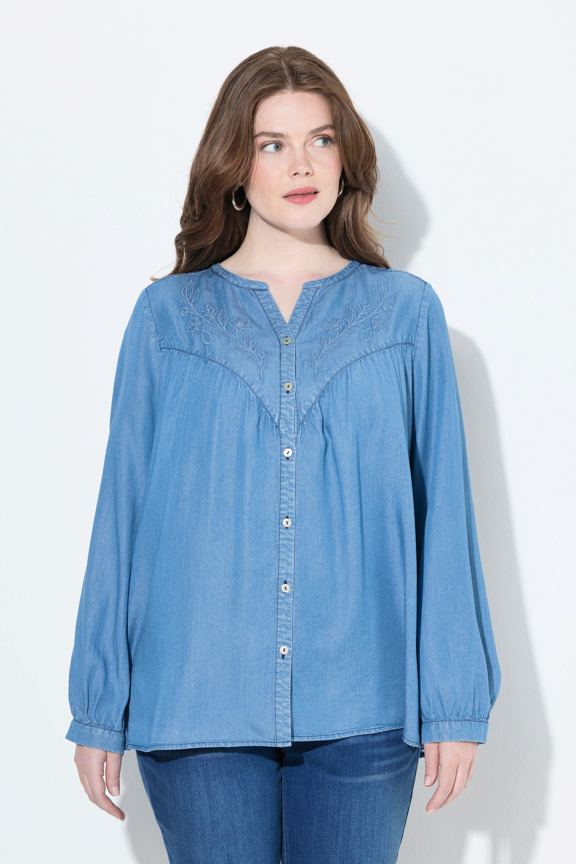 Ulla Popken Tunika Jeansbluse Stickerei A-Linie günstig online kaufen
