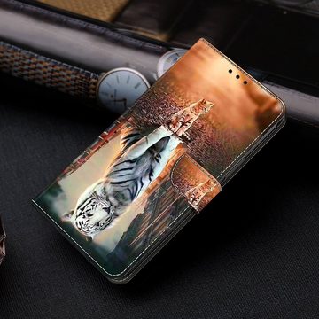 CLM-Tech Handytasche für Xiaomi Redmi Note 13 5G Hülle - Tasche aus Kunstleder Klapphülle (Katze weißer Tiger, Handyhülle mit Standfunktion - Wallet Flip Case inklusive Kartenfächer), - Cover Etui mit Magnetverschluss - Redmi Note 13 5G Schutzhülle