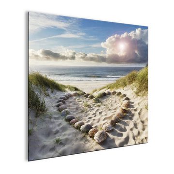 artissimo Glasbild Glasbild 30x30cm Bild aus Glas Strand und Meer Dünen Sommer Frühling, Landschaft / Natur: Herz aus Muscheln