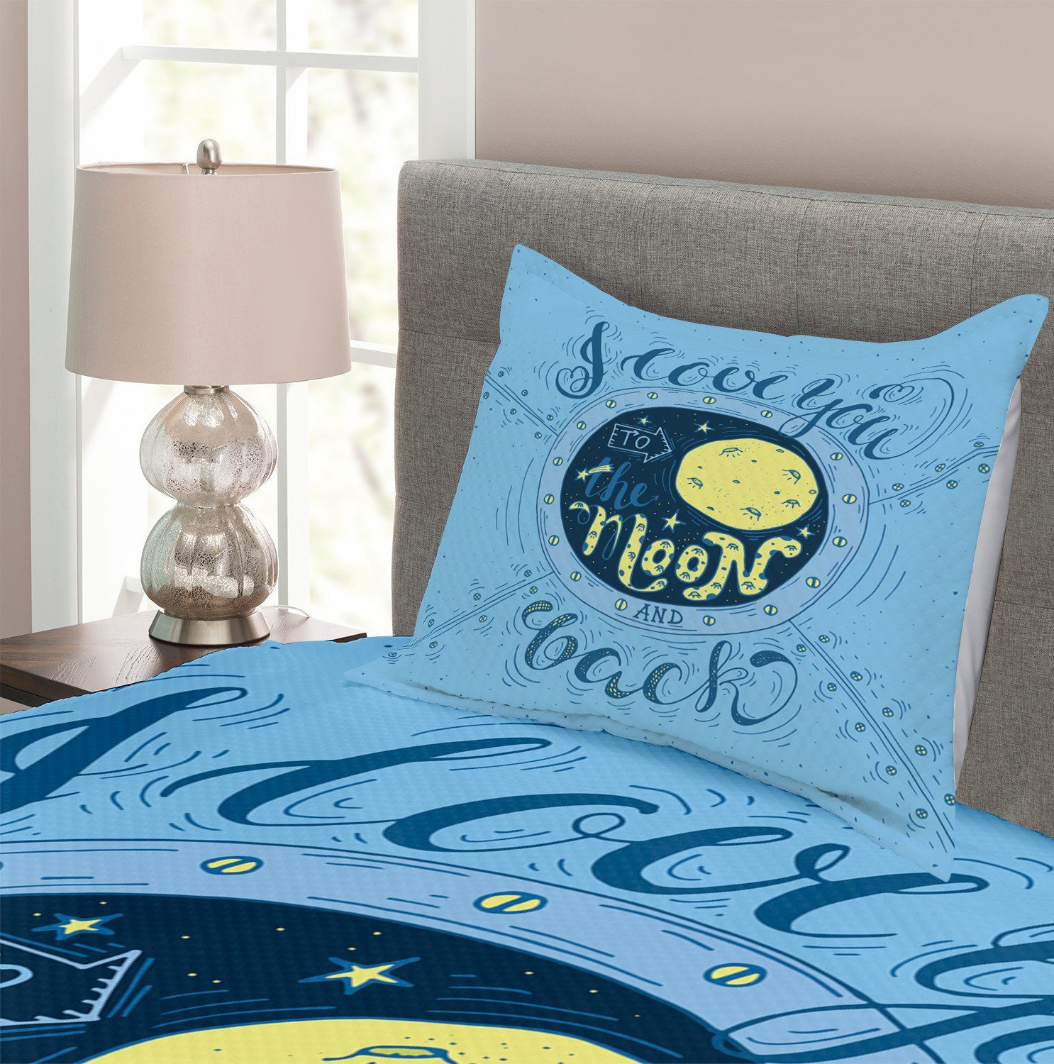 Tagesdecke Set mit Karte Astronomie Ich Raum Waschbar, Abakuhaus, Kissenbezügen dich liebe