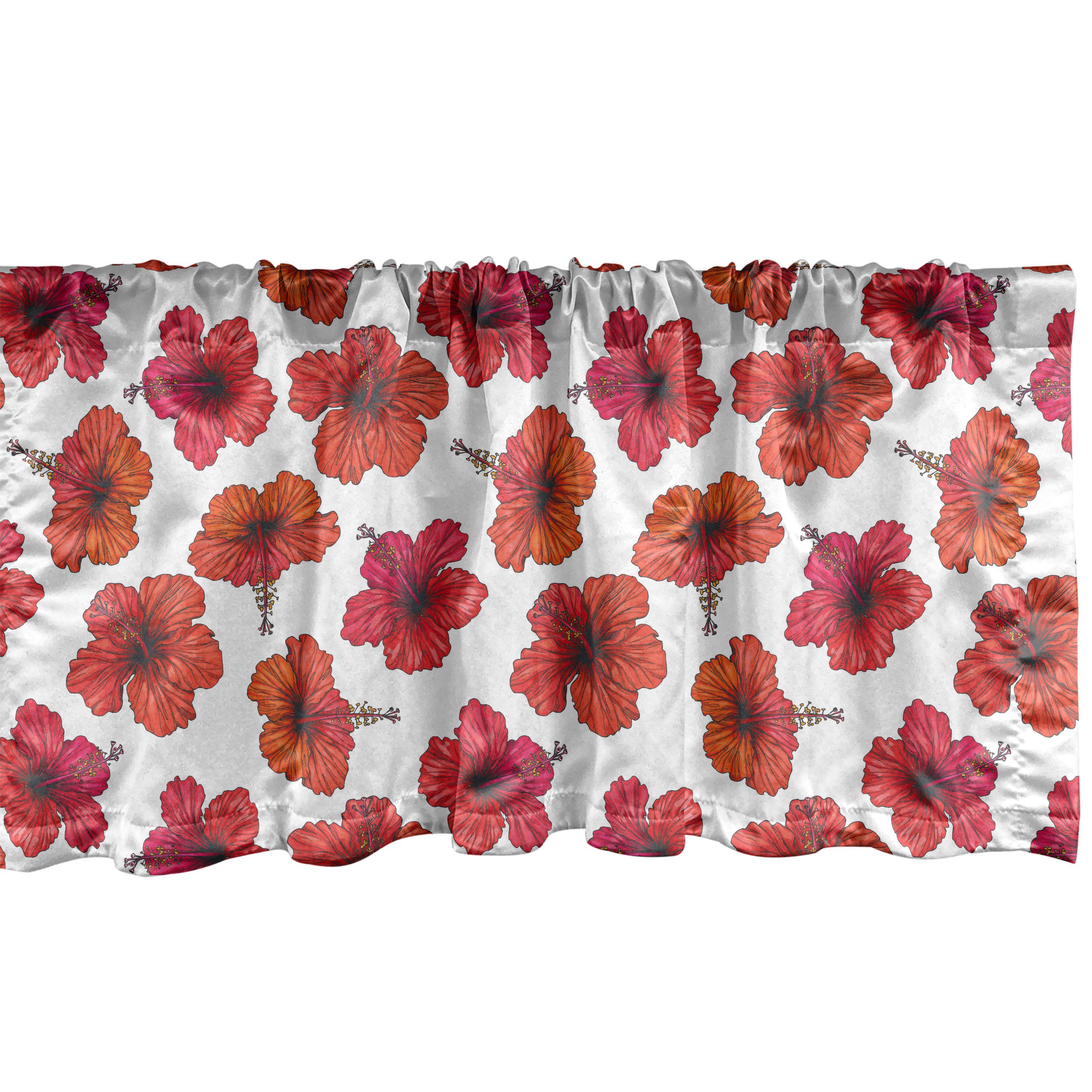 Scheibengardine Vorhang für Hibiscus Stangentasche, Microfaser, Flowers Abakuhaus, Volant Dekor Küche Warmtonige Schlafzimmer mit Blumen