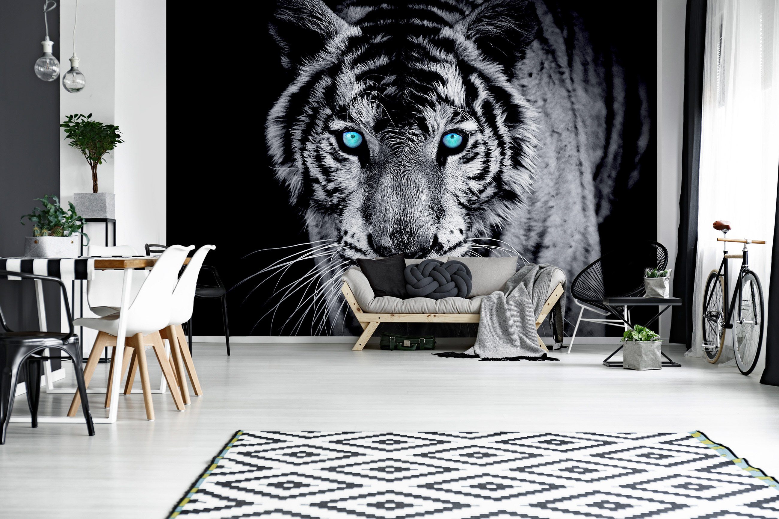 Wallarena Fototapete Tiere Tiger Schwarz 3D EFFEKT Vlies Tapete Wohnzimmer günstig online kaufen