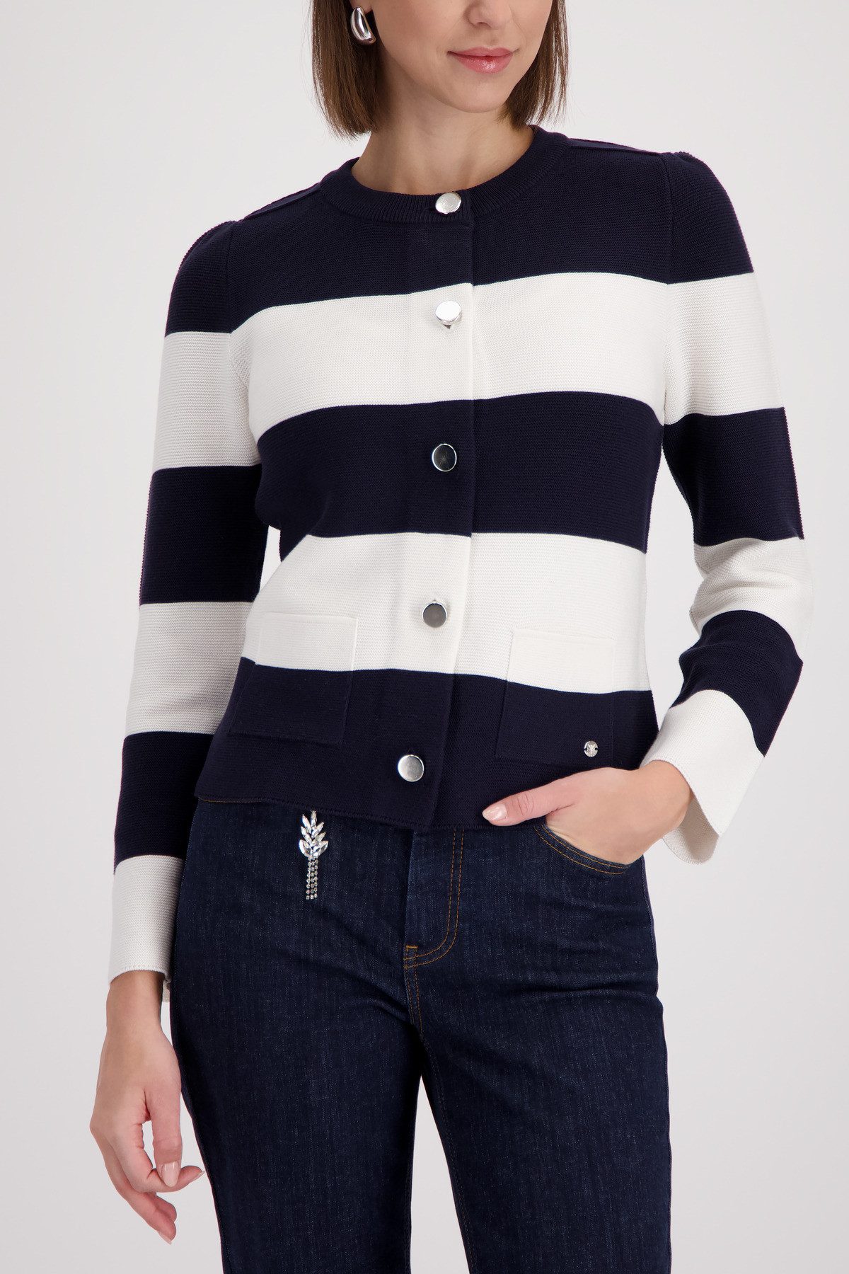 Monari Strickpullover Strickjacke mit Streifen - Regular Fit