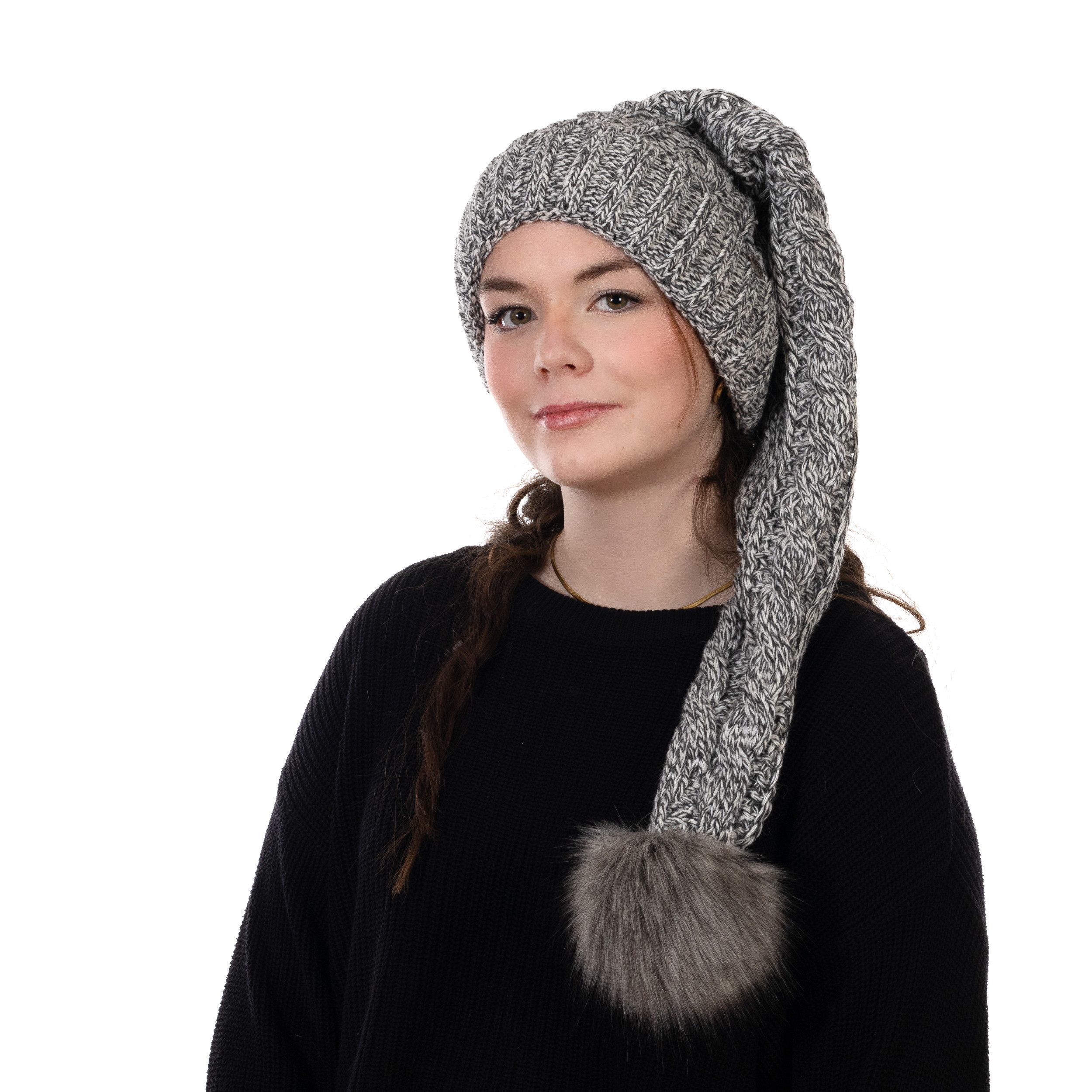 BIRENDY Strickmütze Birendy Beanie A104 graumeliert Mütze Zipfelmütze Pudel günstig online kaufen