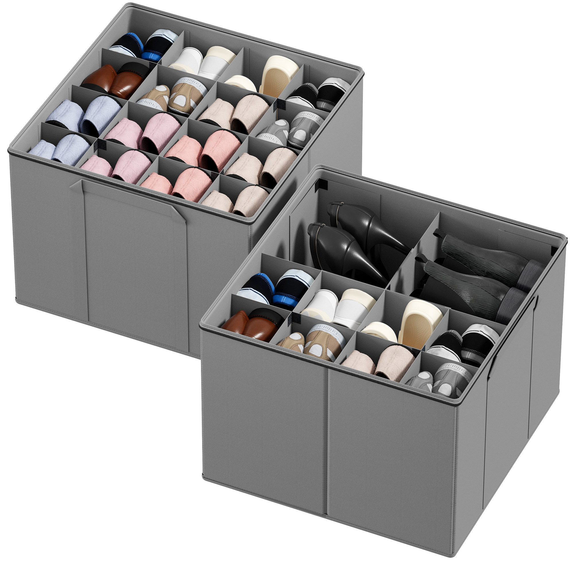 SpaceAid Schuhbox faltbare Schuh-Organizer (Körbe, Boxen mit verstellbaren Trennwänden, 2 St), Schuh-Organizer für 16–32 Paar