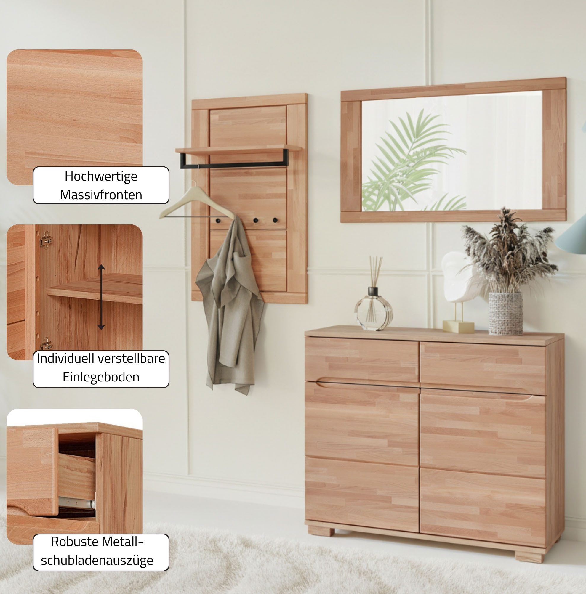 Home affaire Sideboard VETRO in zwei Farben Erhältlich, teilmassiv, 2 Schubladen, 3 Fächer, B/T/H: 100/40/85cm Fronten: Massivholz, Korpus: Melamin, Griffmulden – Bild 2 von 4