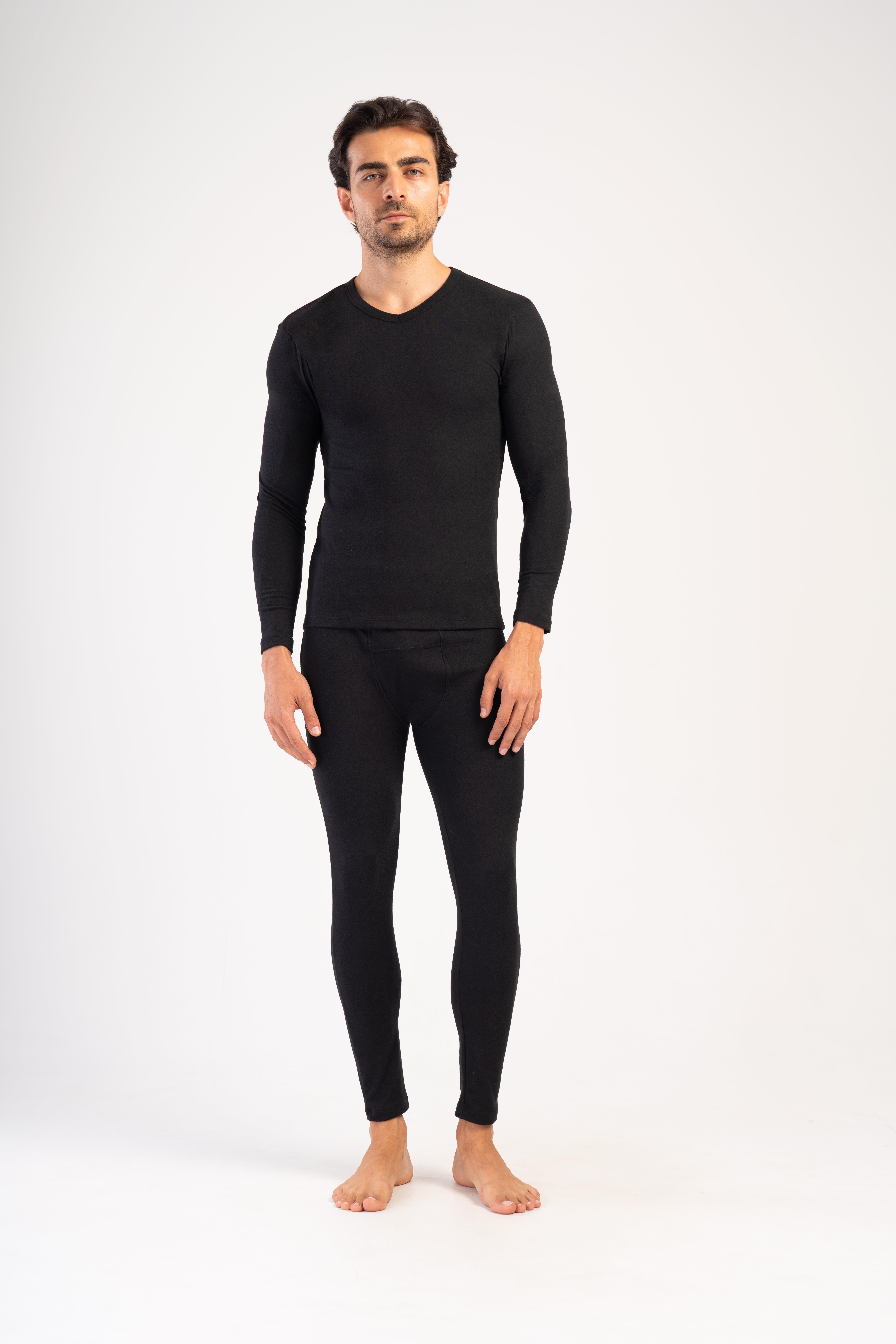 C&CITY Blusentop Herren Thermo V-Ausschnitt Langarm Unterwäsche Set