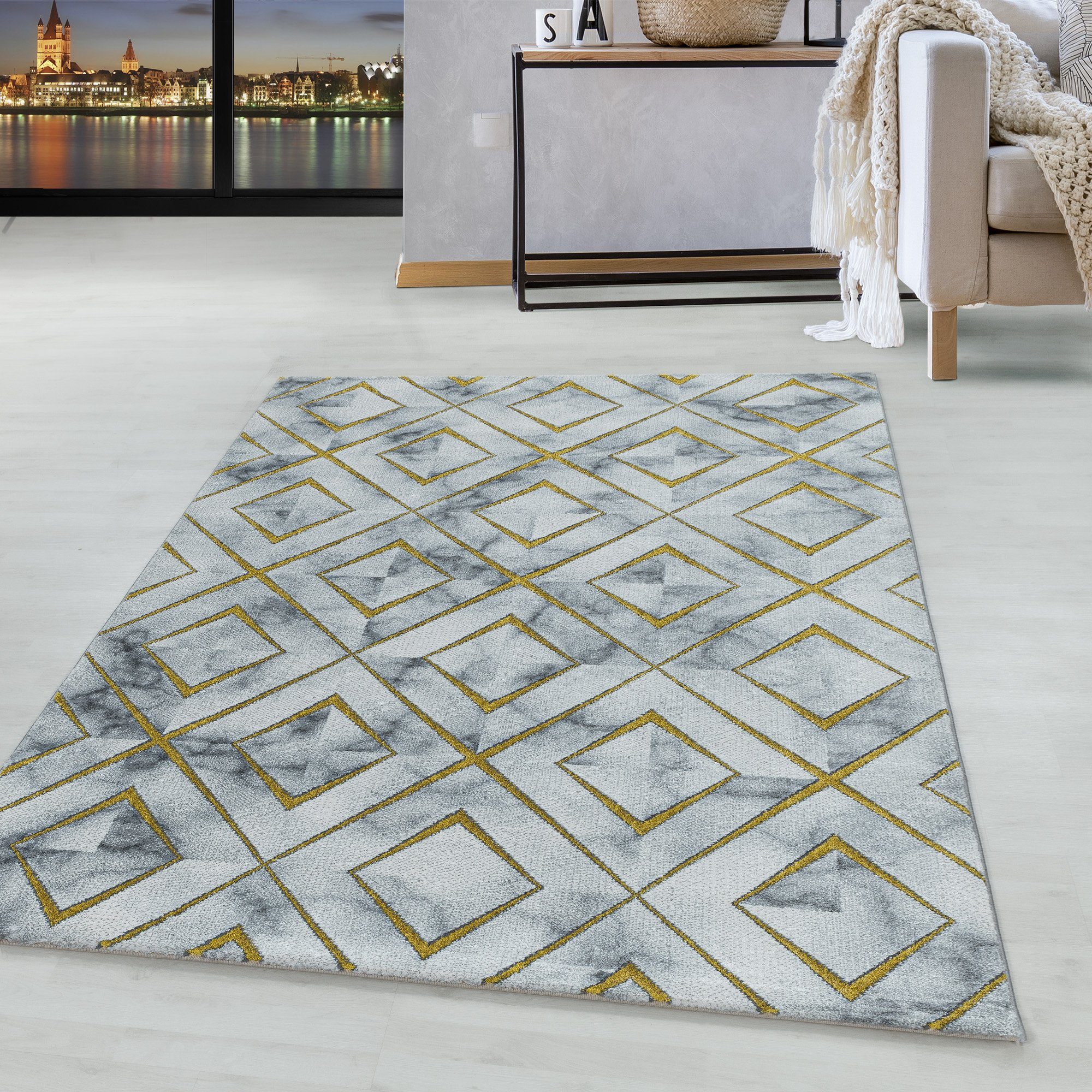 Teppich Marmor Design, HomebyHome, mm, Skandinavische 12 Höhe: Stil Design Läufer, Teppich Wohnzimmer Kurzflor Marmor