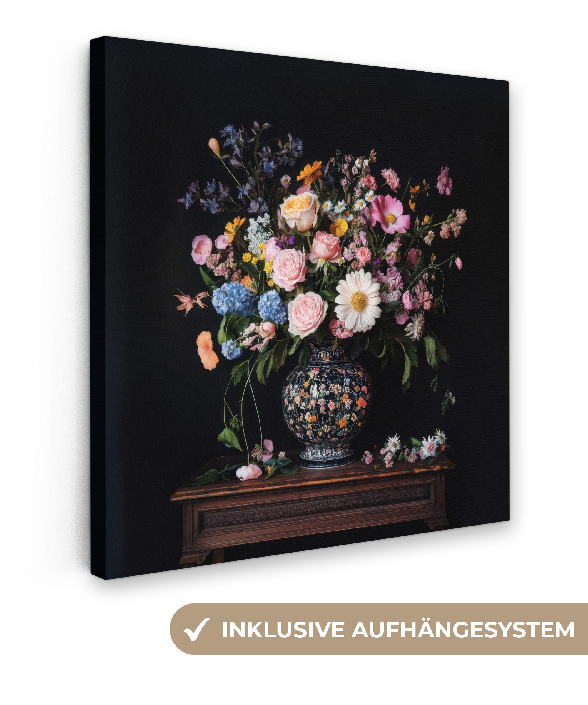 OneMillionCanvasses® Leinwandbild Blumenvase - Holz - günstig online kaufen