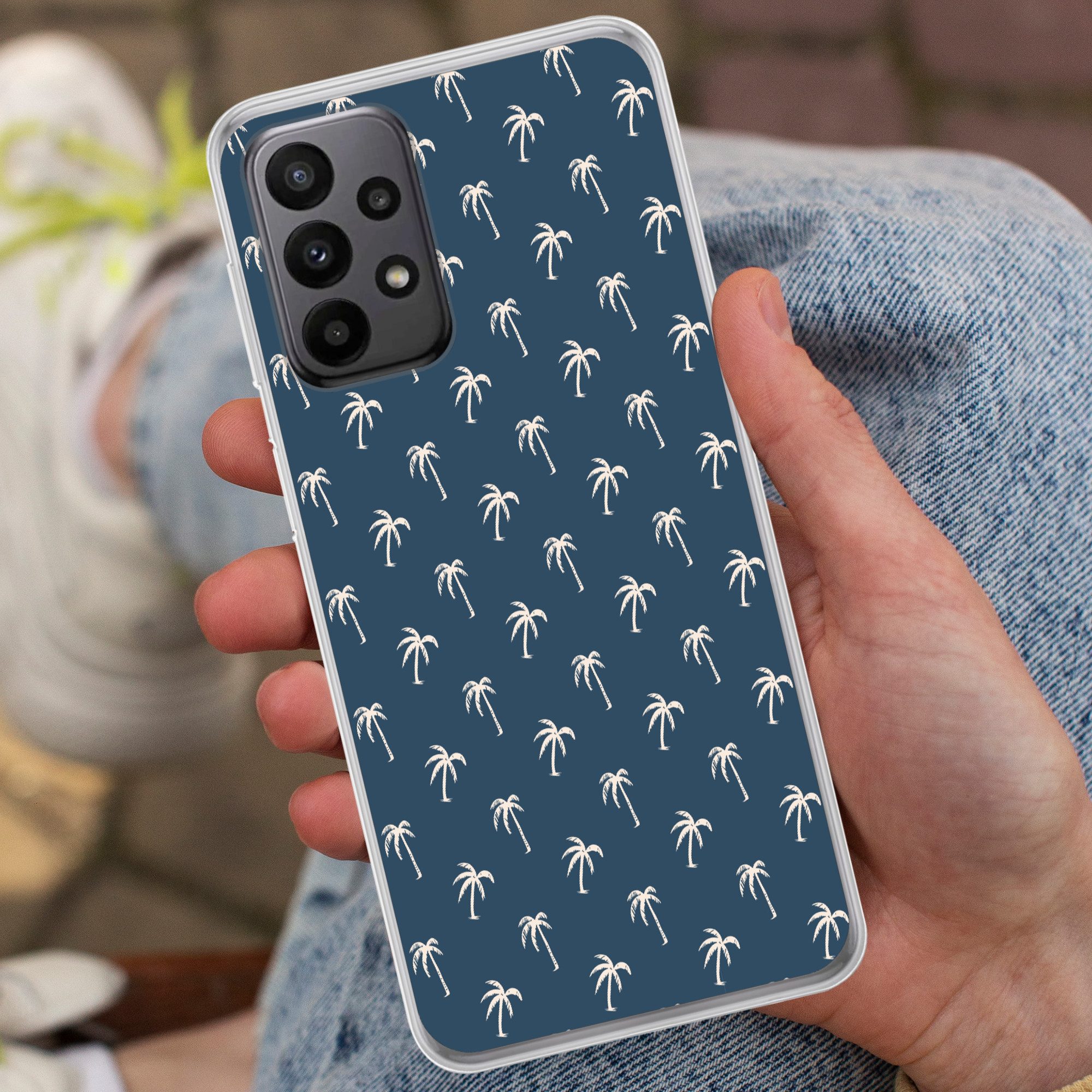 MuchoWow Handyhülle für Samsung Galaxy A23 5G Palmenmuster - Blau - Beige - Sommer, Smartphone-Bumper, Print, Handy Schutzhülle Dünn