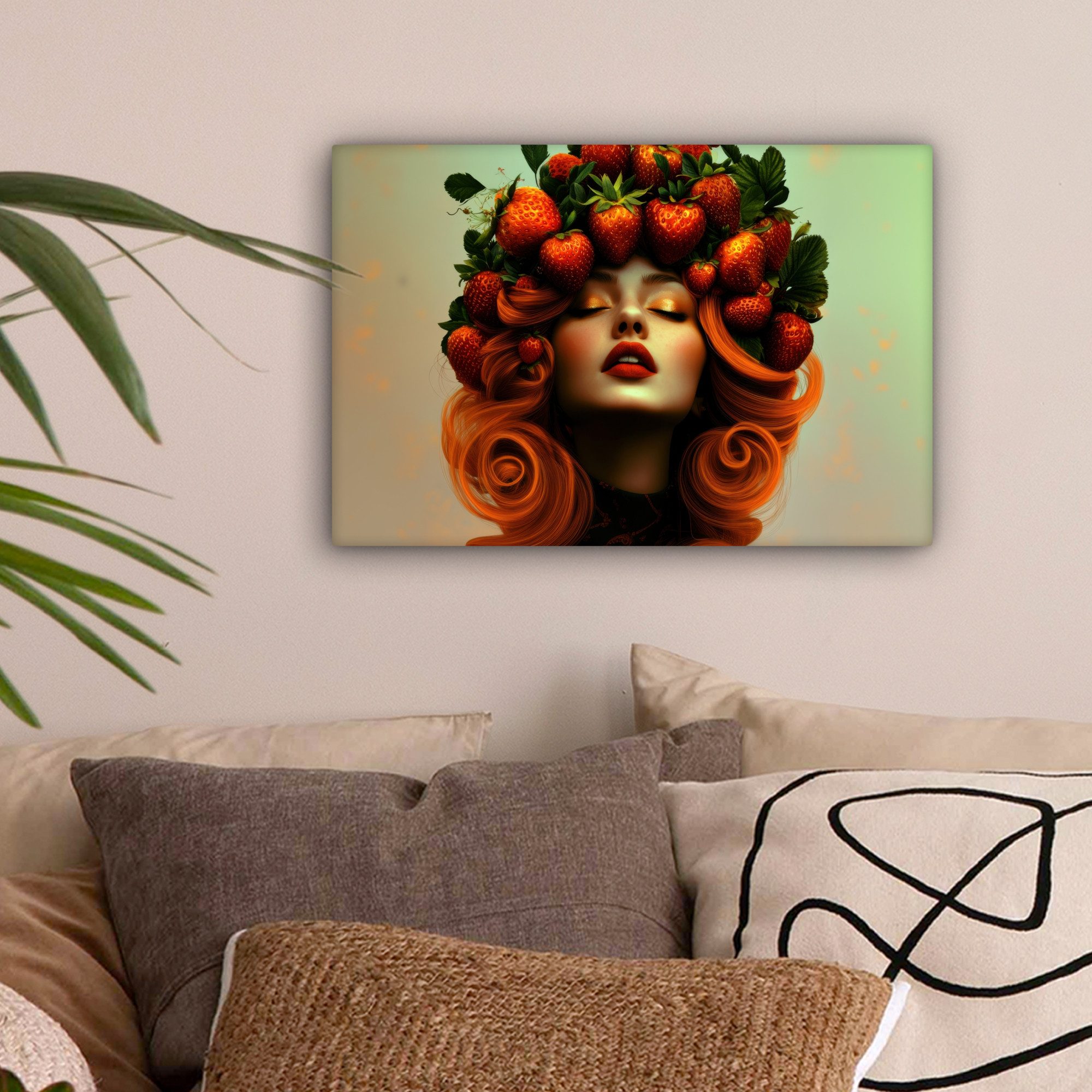 OneMillionCanvasses® Leinwandbild Frau - Erdbeeren - günstig online kaufen