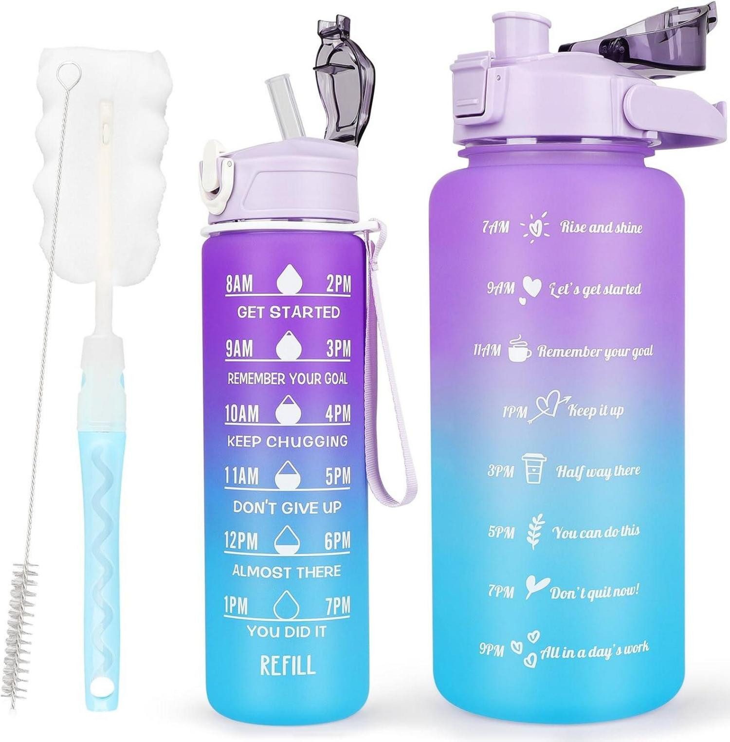 Becher 2er Pack Trinkflasche BPA-frei 2L+750ml mit Zeitmarkierung