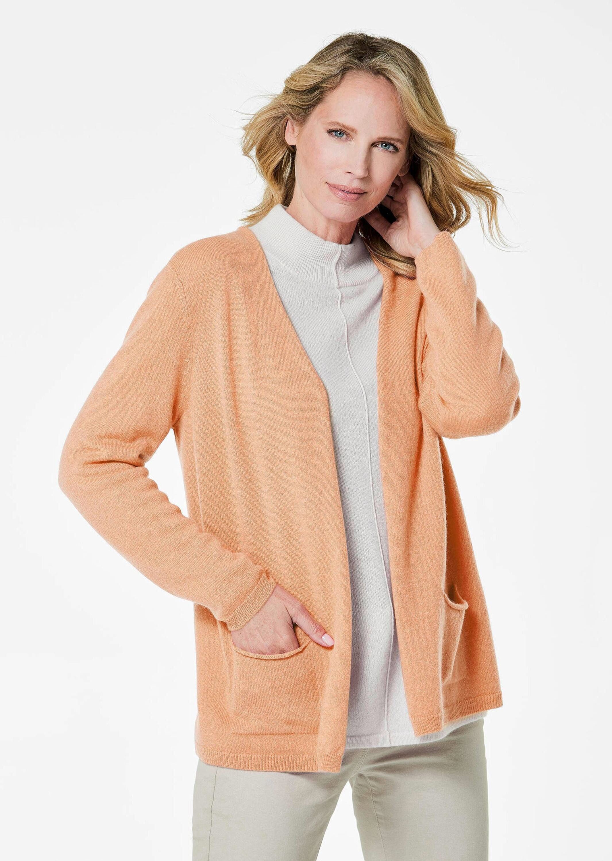 Kaschmirpullover Cardigan in langer offener Form