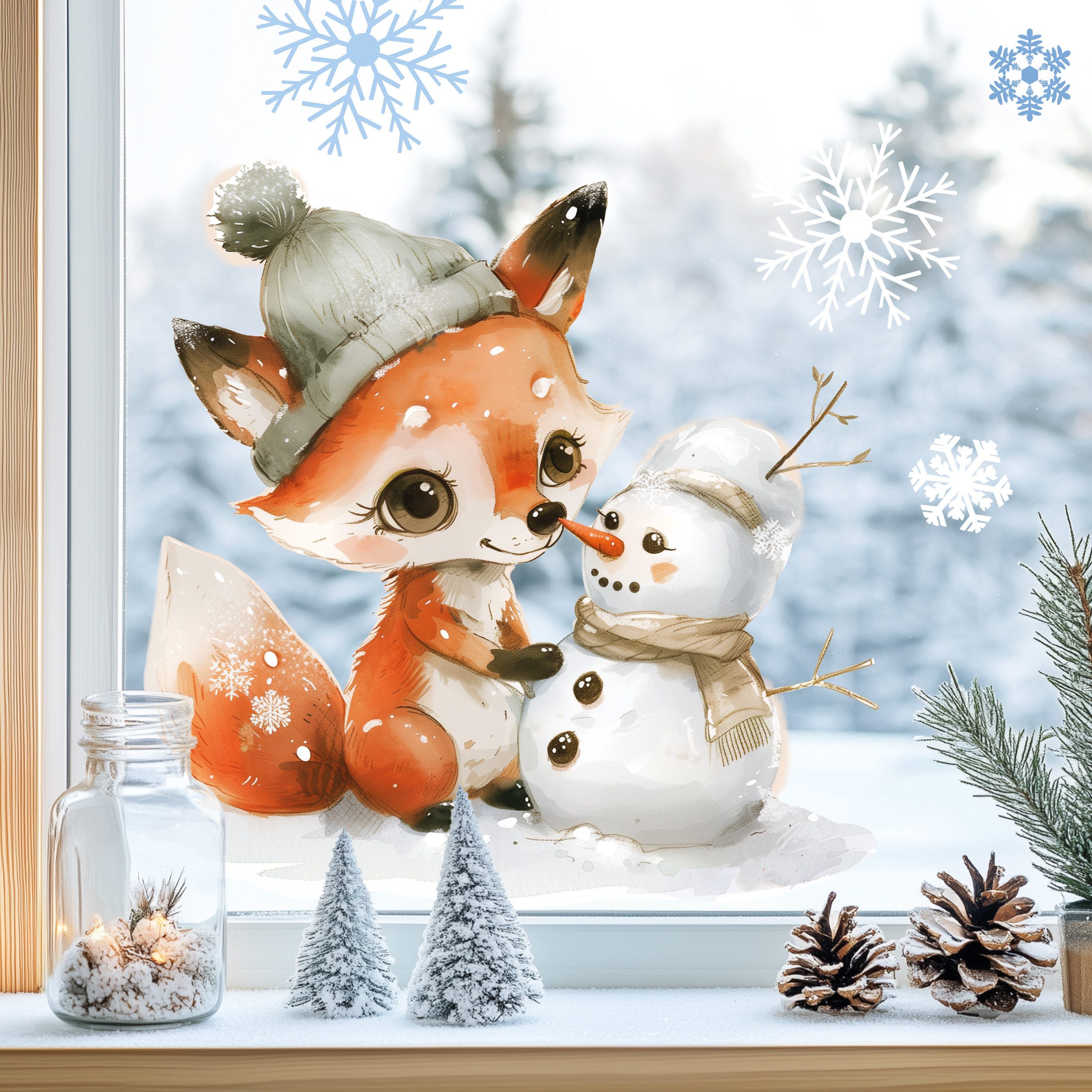 Sunnywall Fensterdekoration Kinderzimmer Fensterbild Winter Fuchs, wiederve günstig online kaufen