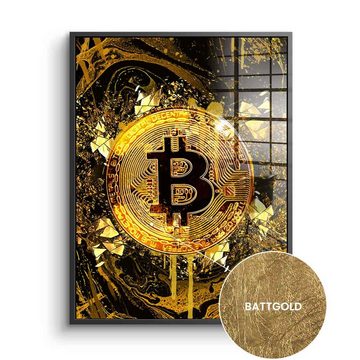 DOTCOMCANVAS® Acrylglasbild, Bitcoin und Crypto, Blattgoldbild, Gold, Hochkant, Schwarz