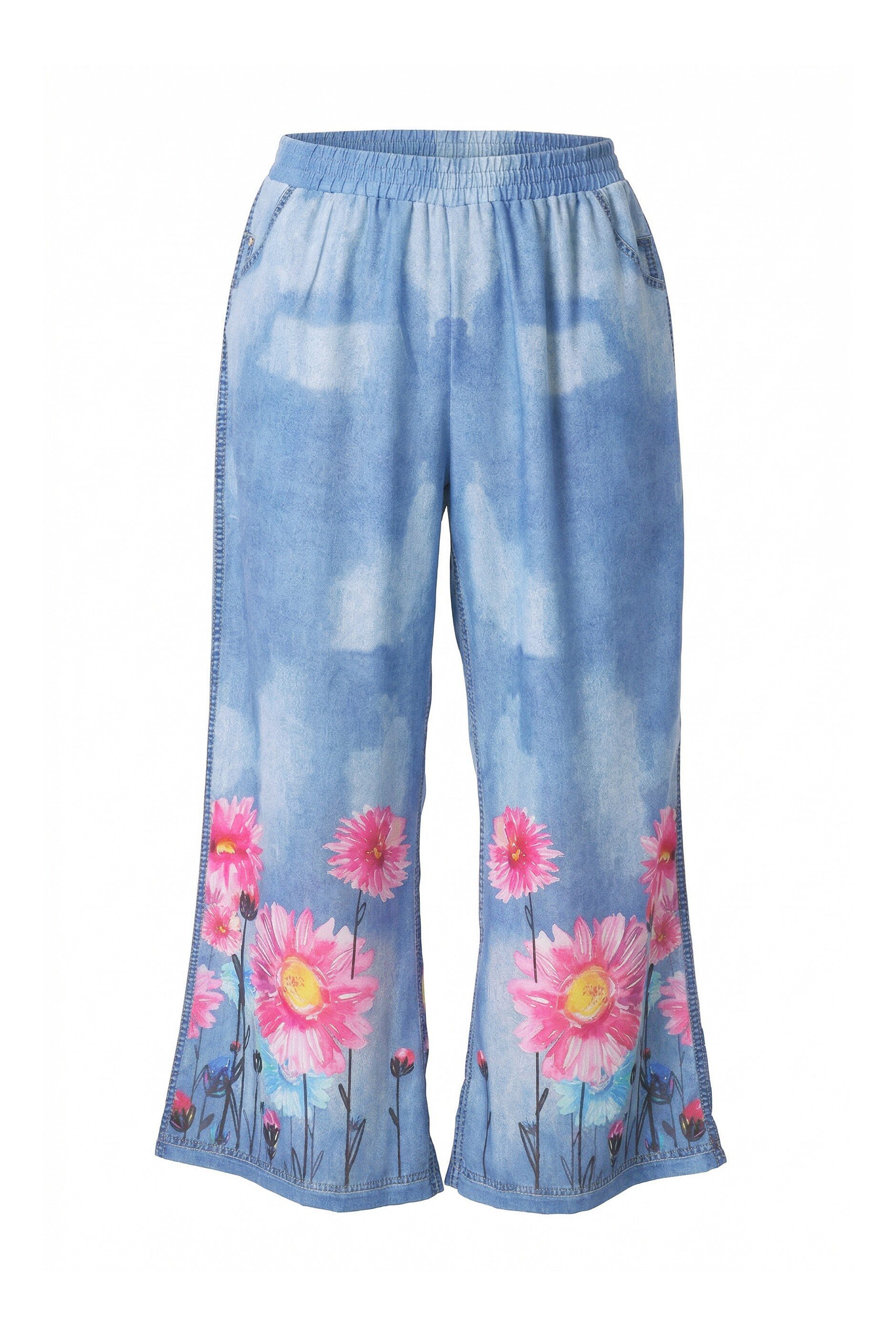 Culotte Culotte weites gerades Bein Denimoptik Blumenprint