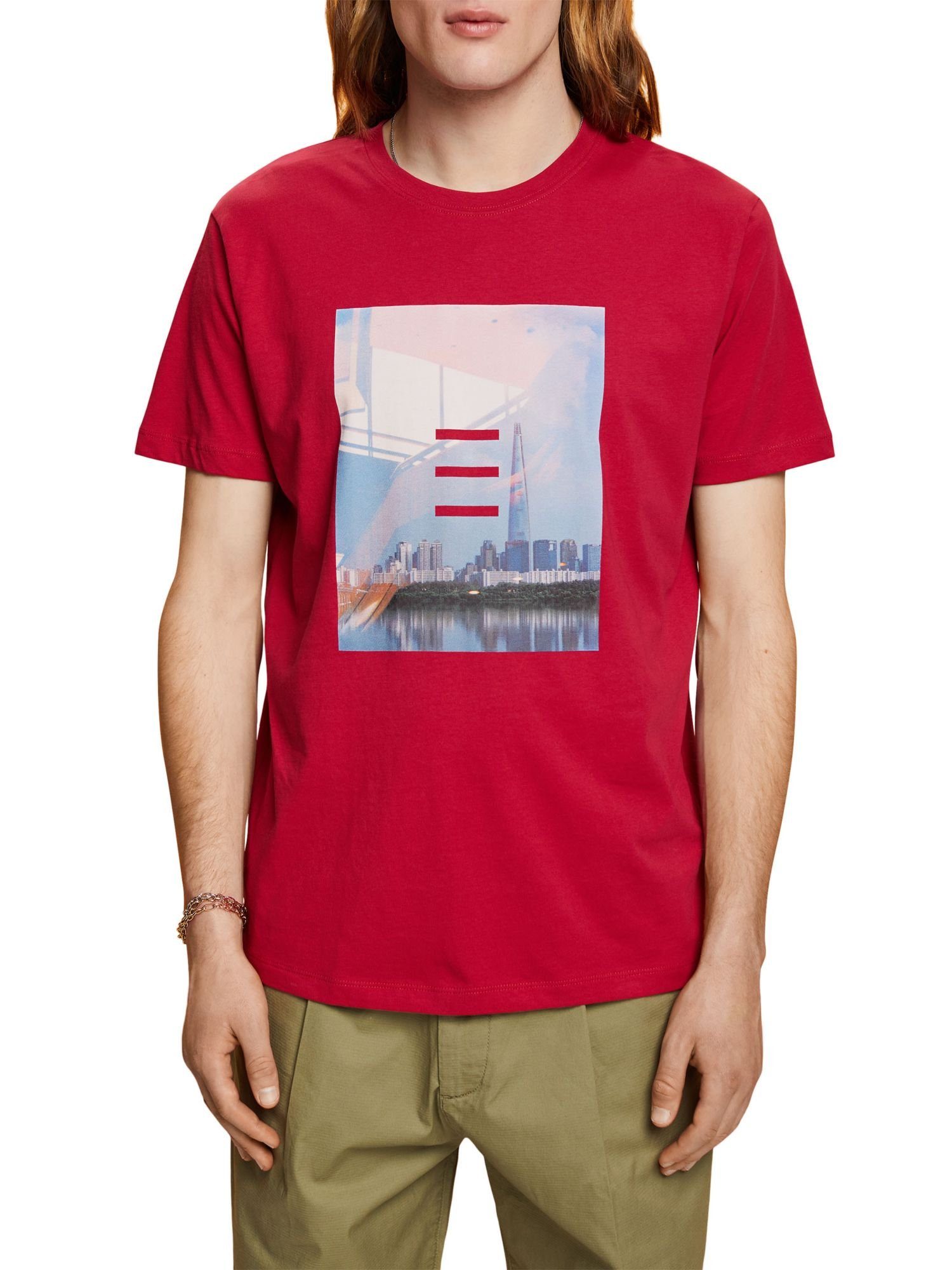 Esprit T-Shirt Print mit DARK Baumwoll-T-Shirt (1-tlg) PINK